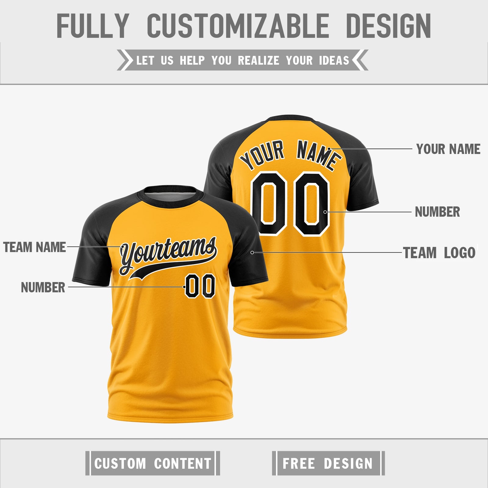 Custom Yellow Black White Reversible Raglan Sleeves Quick Dry T-shirt| KXKSHOP
