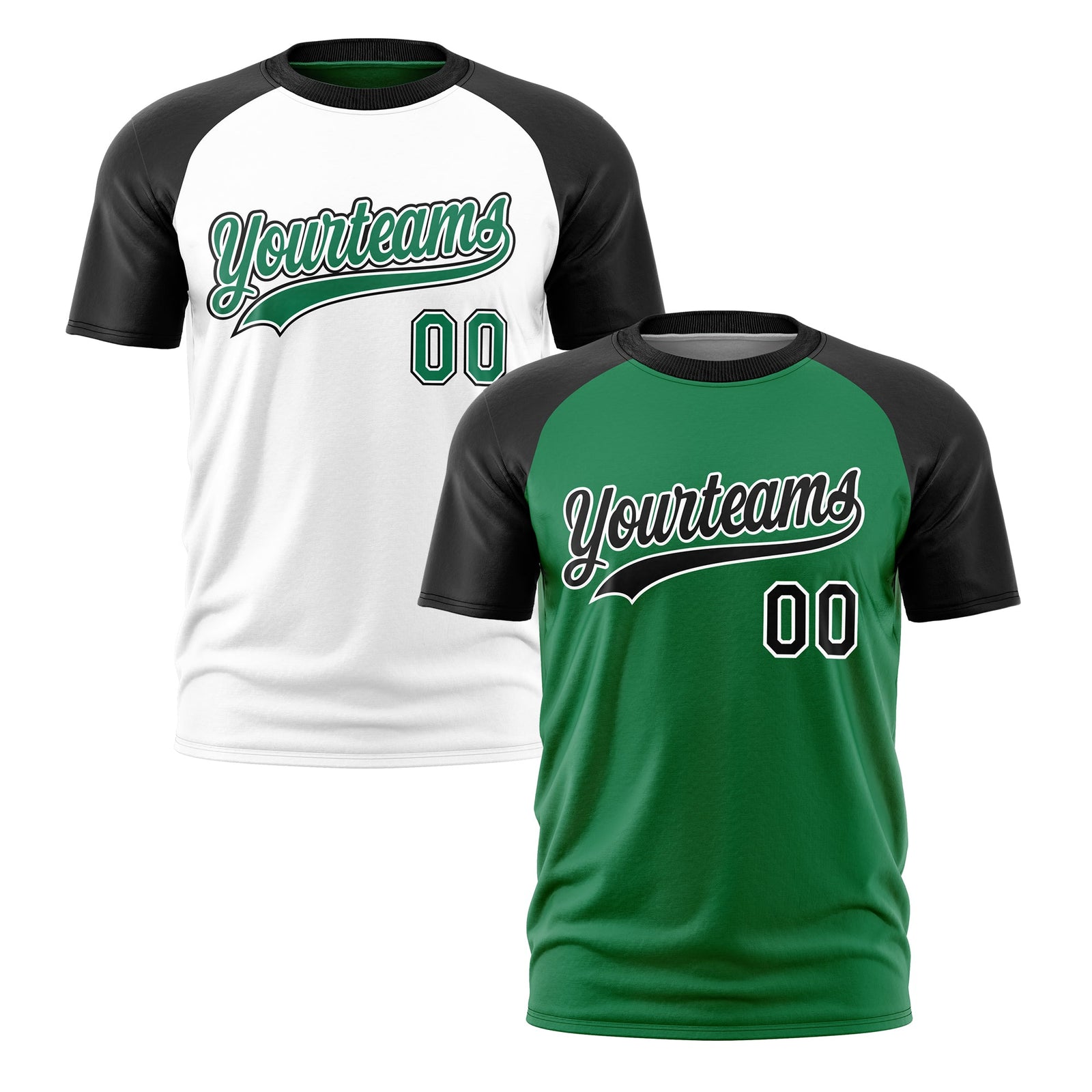 Custom Kelly Green Black White Reversible Raglan Sleeves Quick Dry T-shirt| KXKSHOP