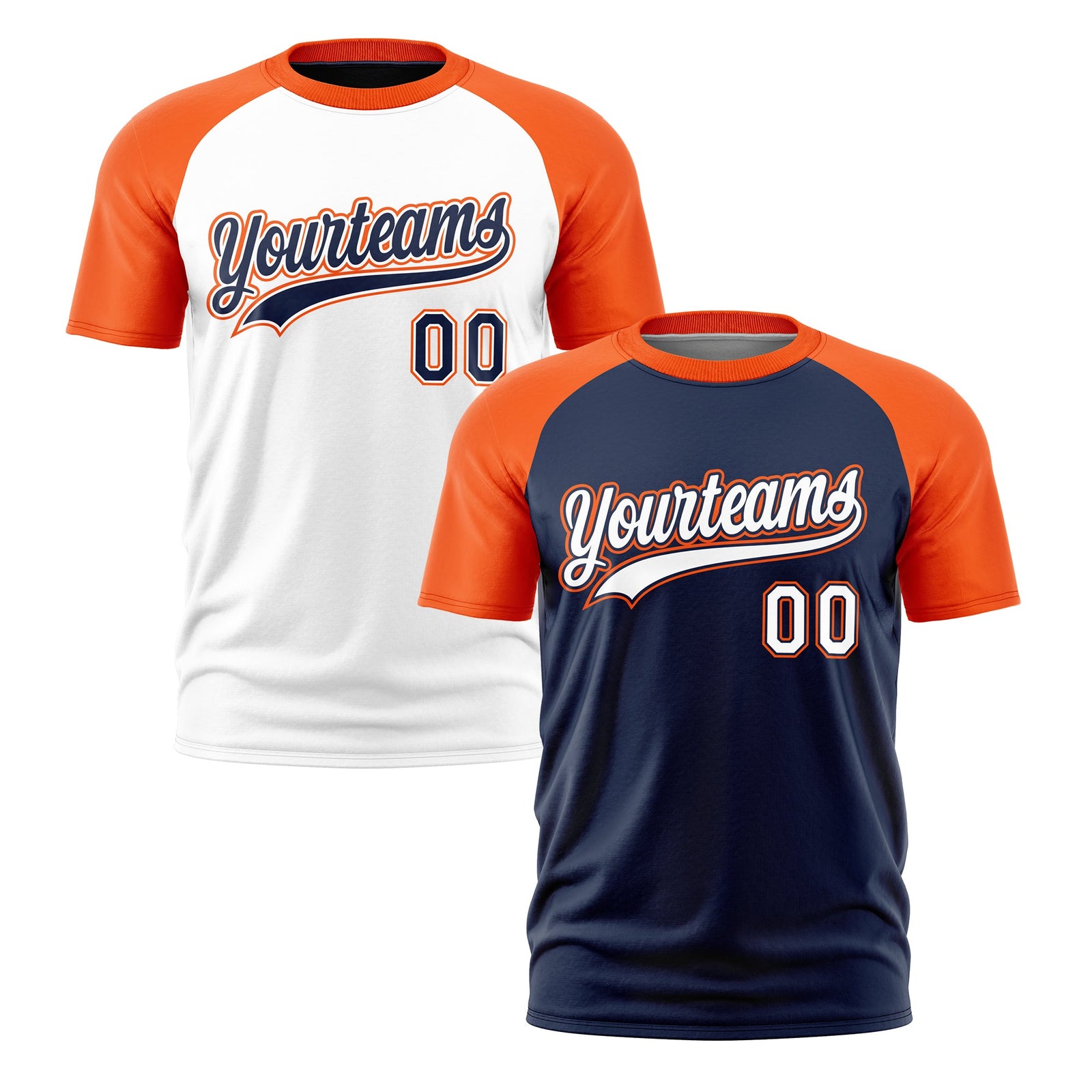 Custom Navy Orange White Reversible Raglan Sleeves Moisture-Wicking T-shirt| KXKSHOP