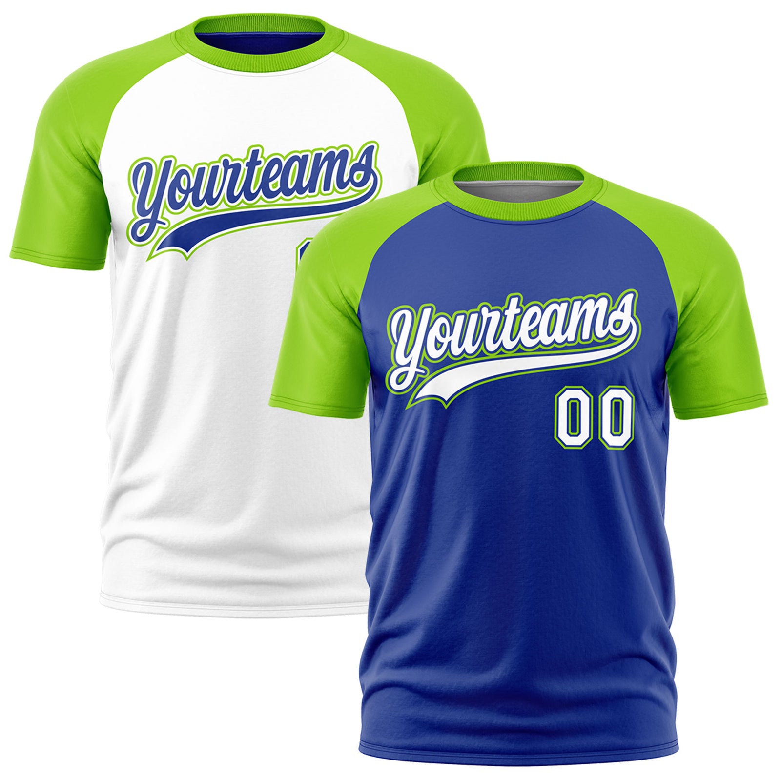 Custom Royal Blue Neon Green White Reversible Raglan Sleeves Moisture-Wicking T-shirt| KXKSHOP