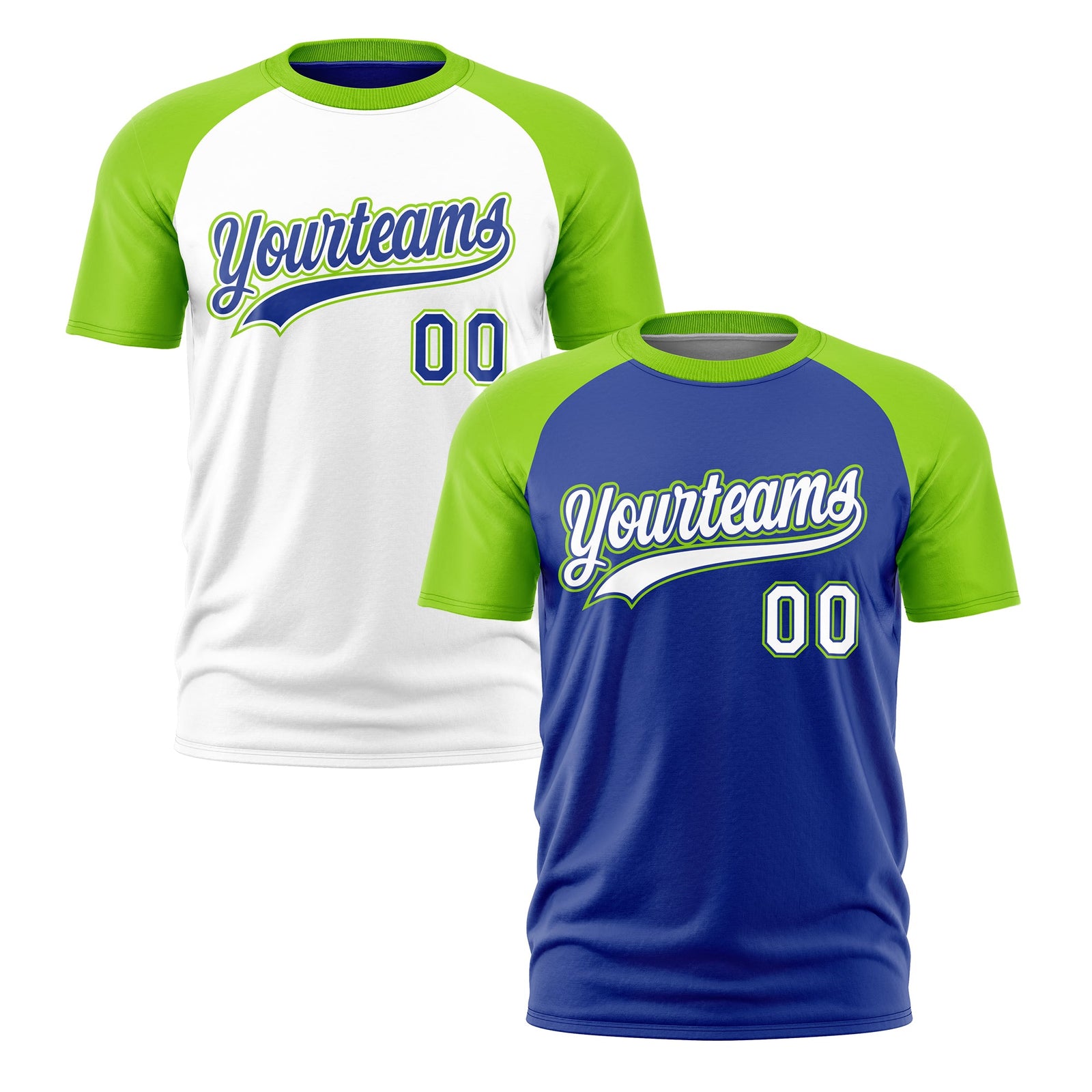 Custom Royal Blue Neon Green White Reversible Raglan Sleeves Moisture-Wicking T-shirt| KXKSHOP