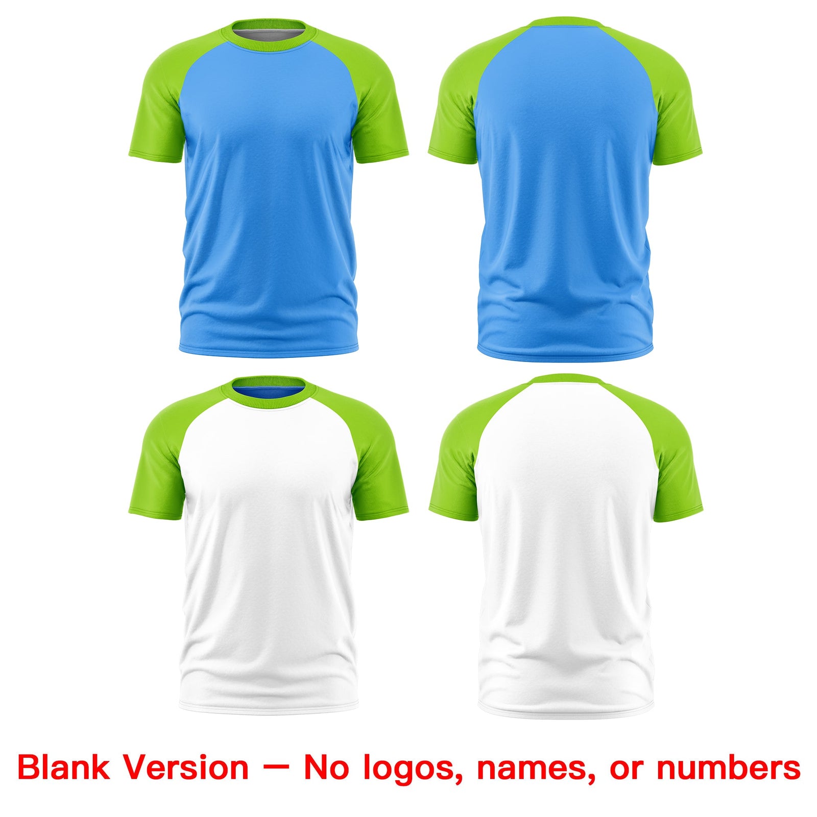 Custom Powder Blue Neon Green White Reversible Raglan Sleeves Quick Dry T-shirt| KXKSHOP
