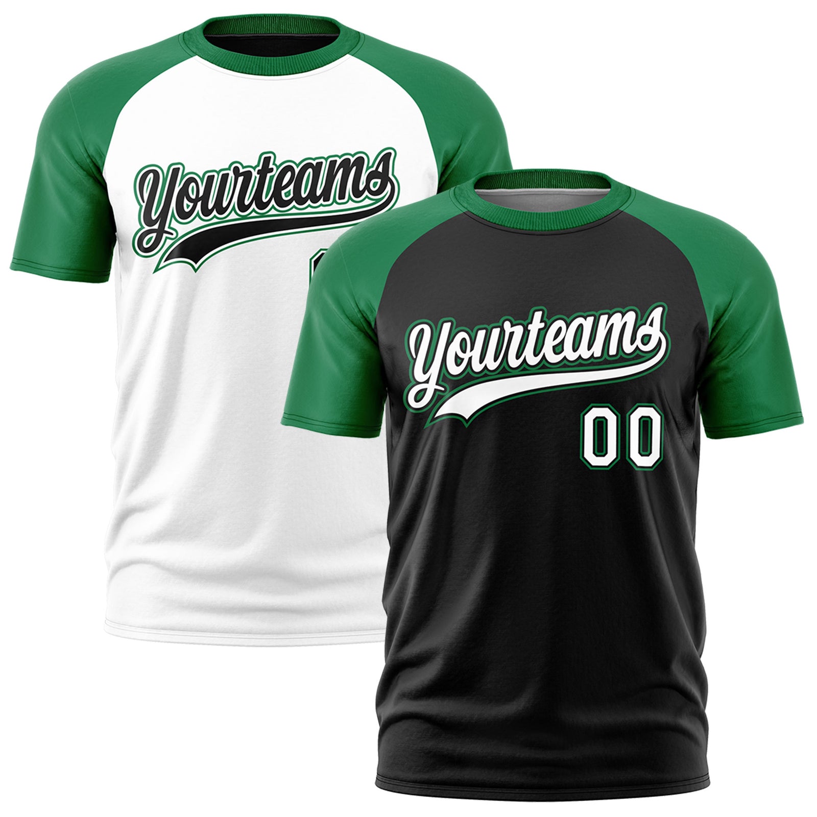 Custom Black Kelly Green White Reversible Raglan Sleeves Moisture-Wicking T-shirt| KXKSHOP