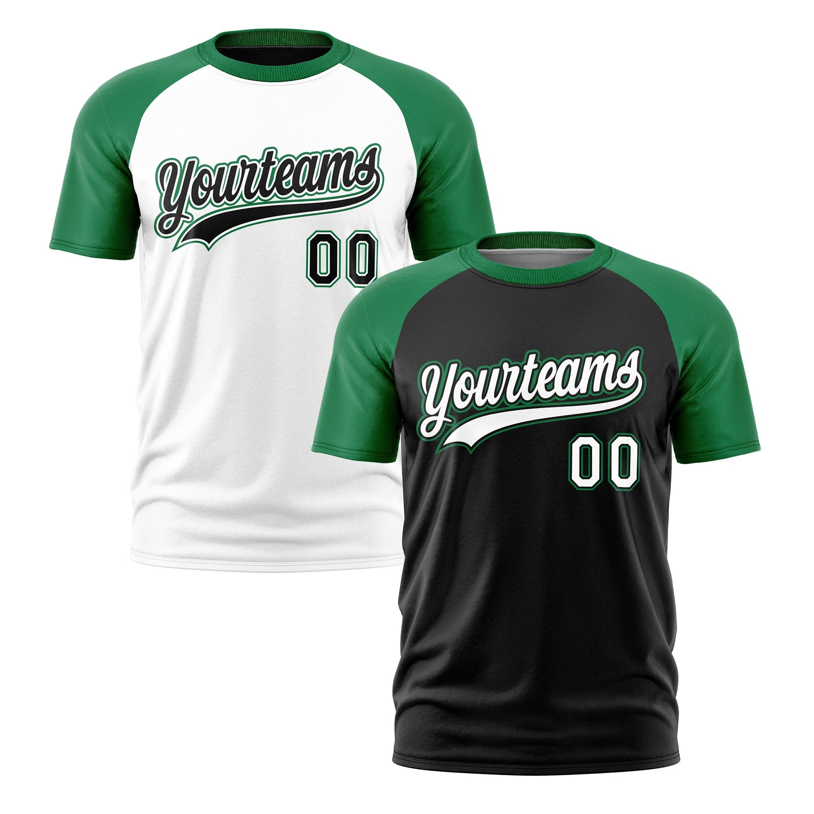 Custom Black Kelly Green White Reversible Raglan Sleeves Moisture-Wicking T-shirt| KXKSHOP