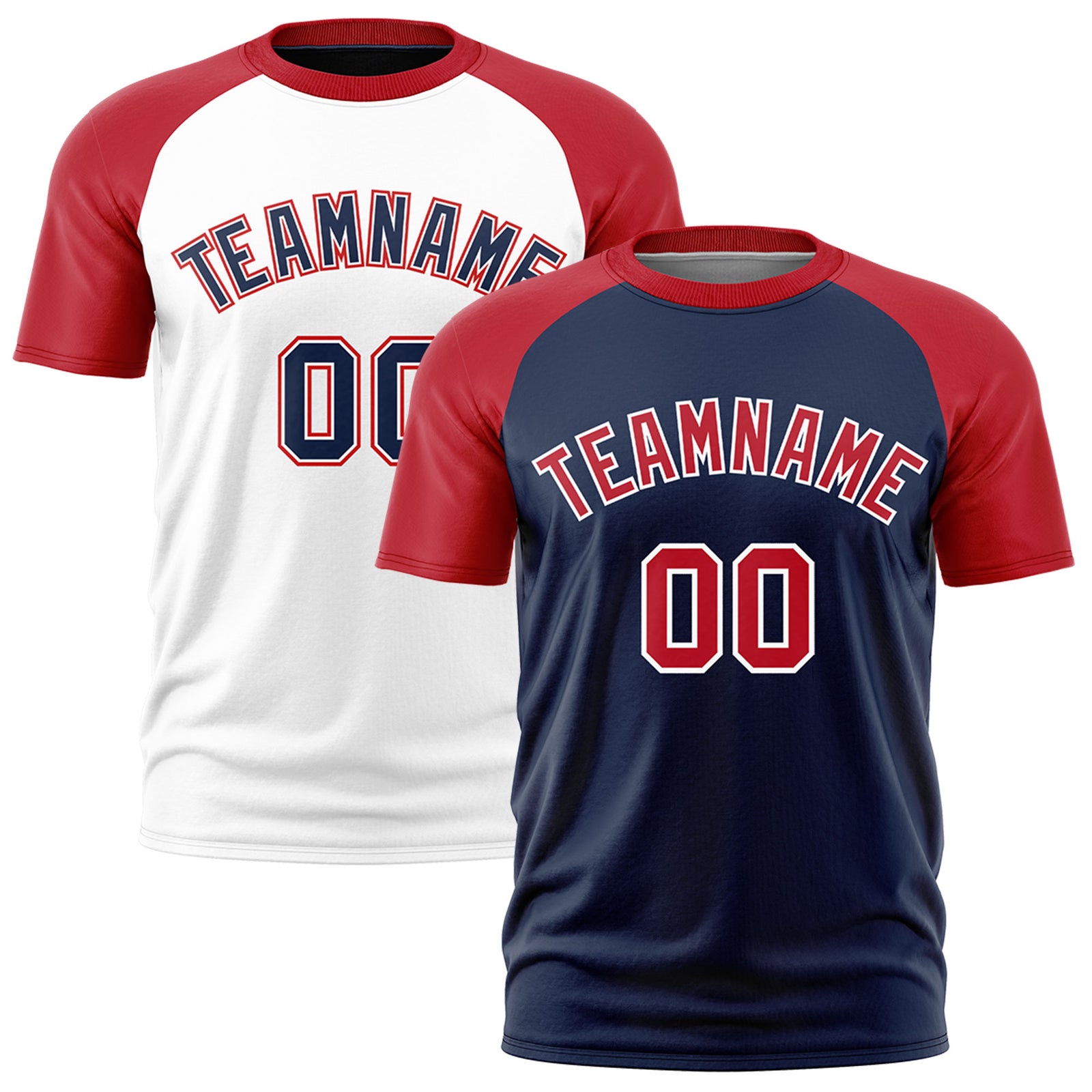 Custom Navy Red White Reversible Raglan Sleeves Moisture-Wicking T-shirt| KXKSHOP