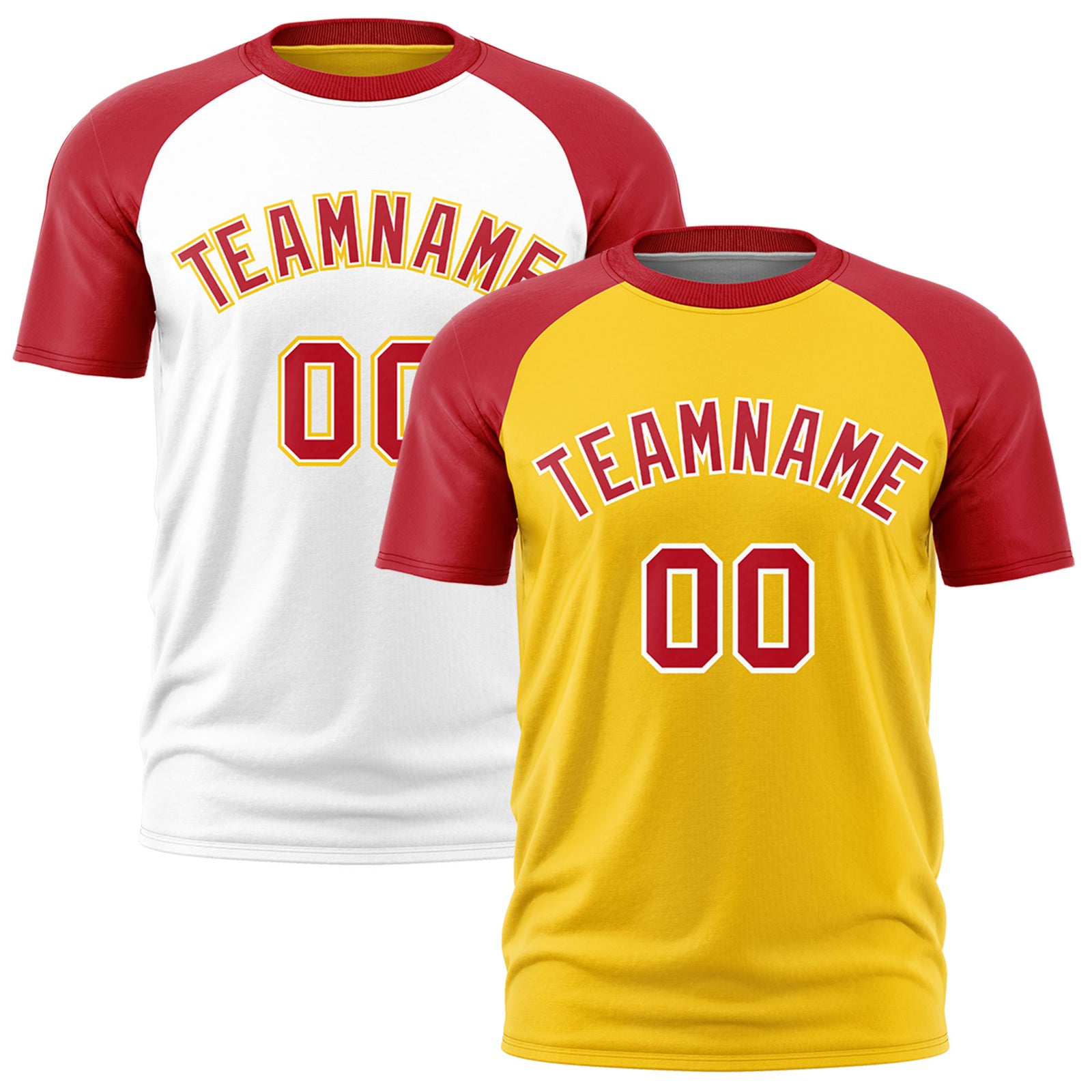 Custom Gold Red White Reversible Raglan Sleeves Moisture-Wicking T-shirt| KXKSHOP
