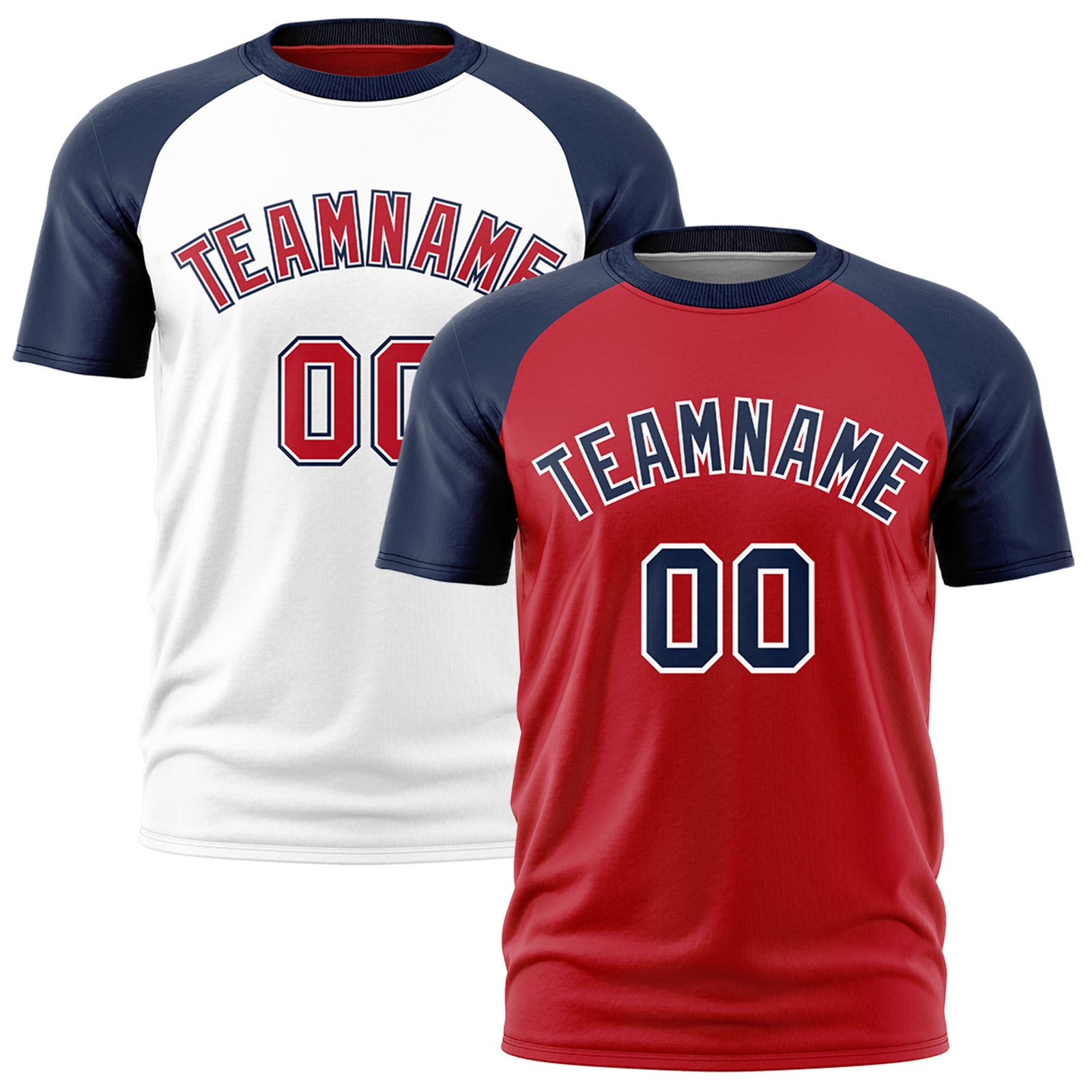 Custom Red Navy White Reversible Raglan Sleeves Quick Dry T-shirt| KXKSHOP