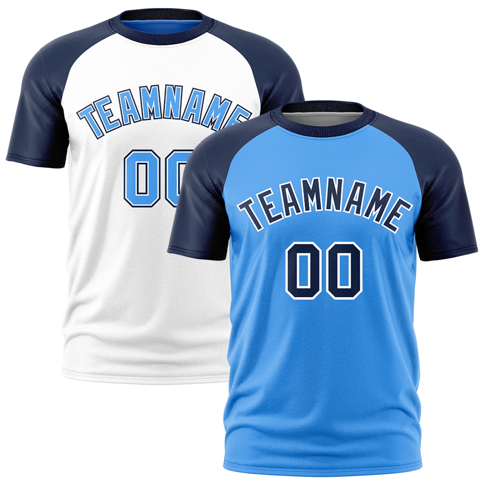 Custom Powder Blue Navy White Reversible Raglan Sleeves Quick Dry T-shirt| KXKSHOP