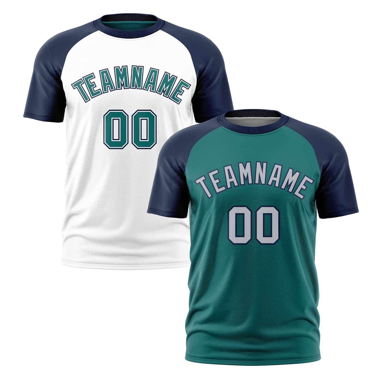 Custom Teal Navy Silver Reversible Raglan Sleeves Moisture-Wicking T-shirt| KXKSHOP