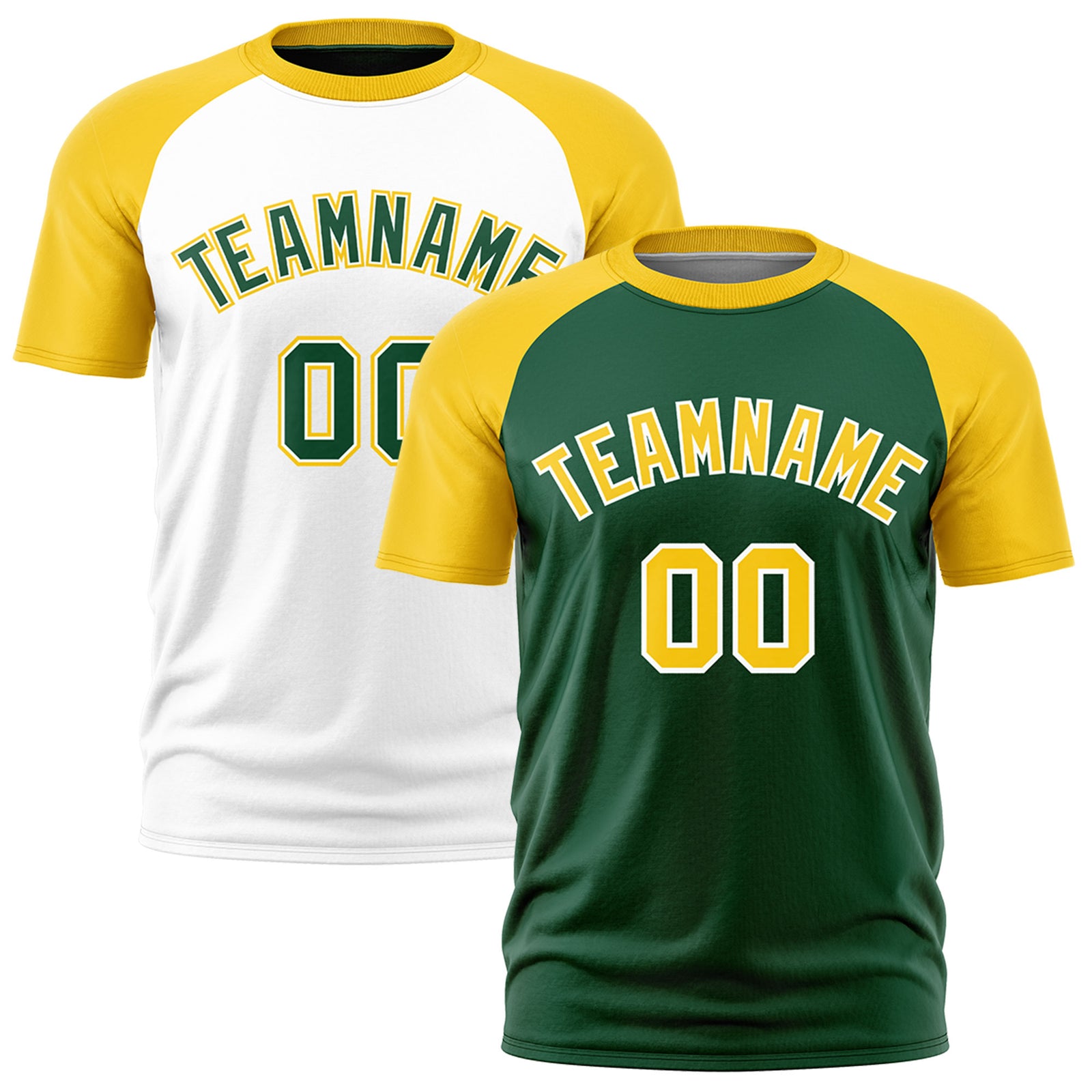 Custom Dark Green White Gold Reversible Raglan Sleeves Moisture-Wicking T-shirt| KXKSHOP