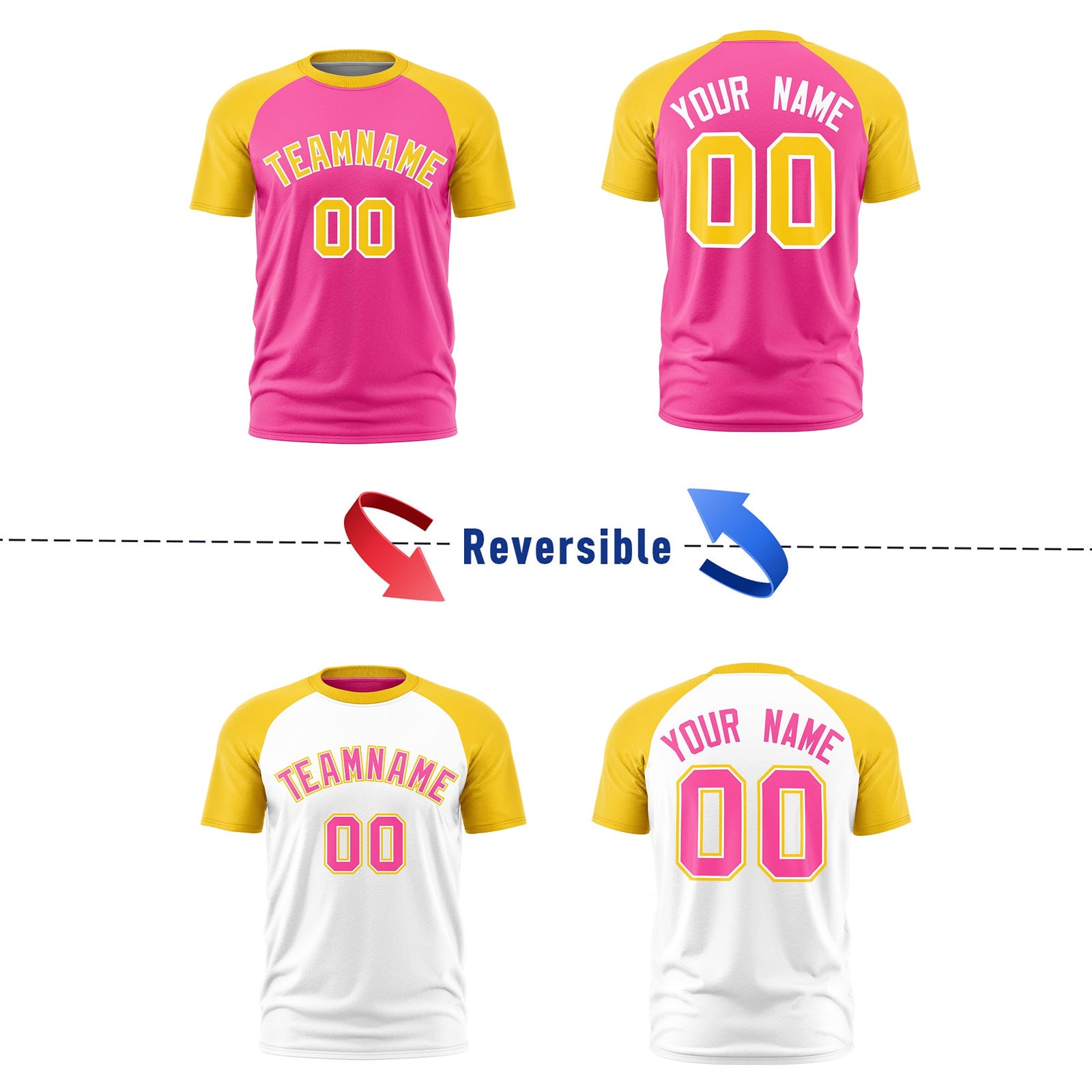 Custom Pink Gold White Reversible Raglan Sleeves Quick Dry T-shirt| KXKSHOP