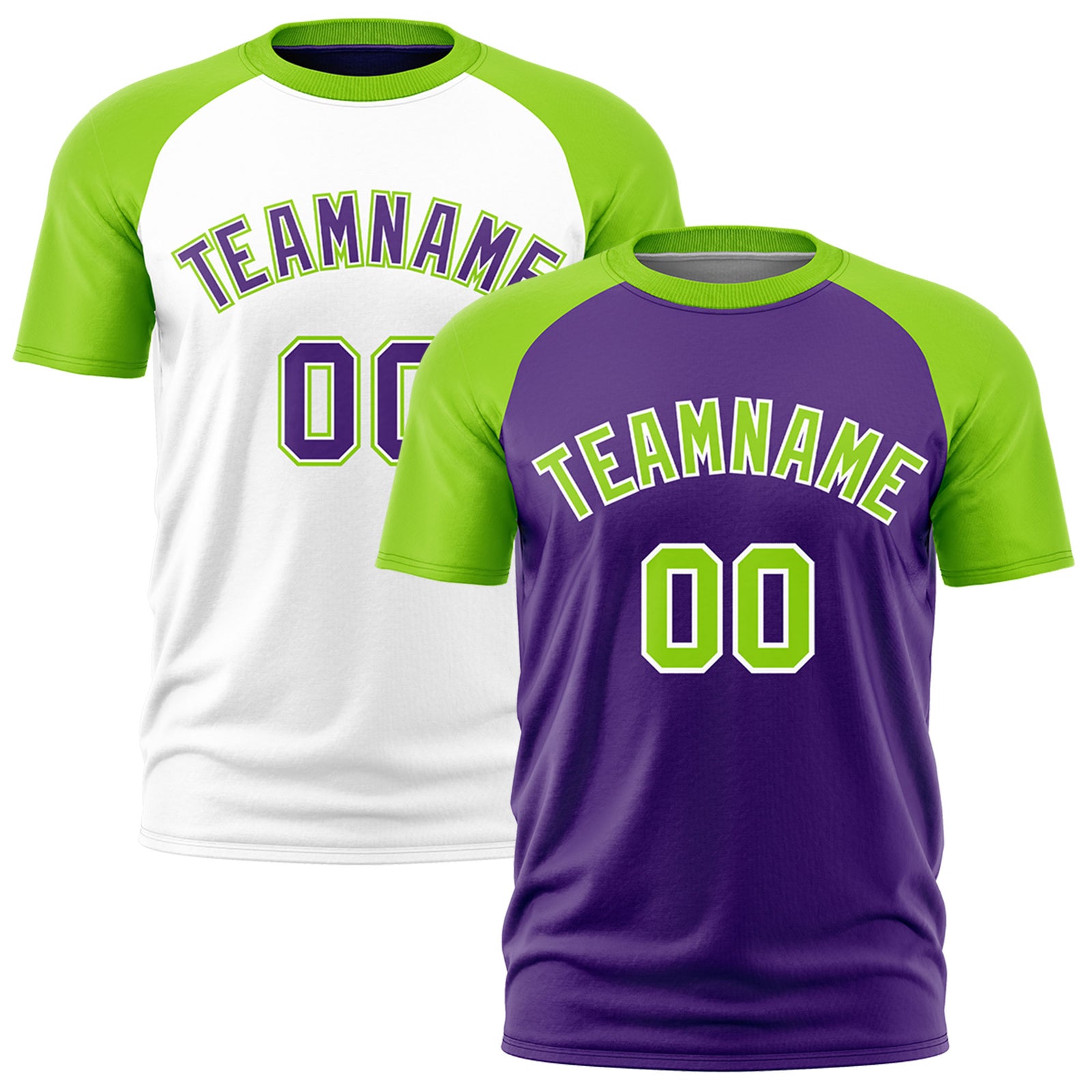 Custom Purple Neon Green White Reversible Raglan Sleeves Moisture-Wicking T-shirt| KXKSHOP
