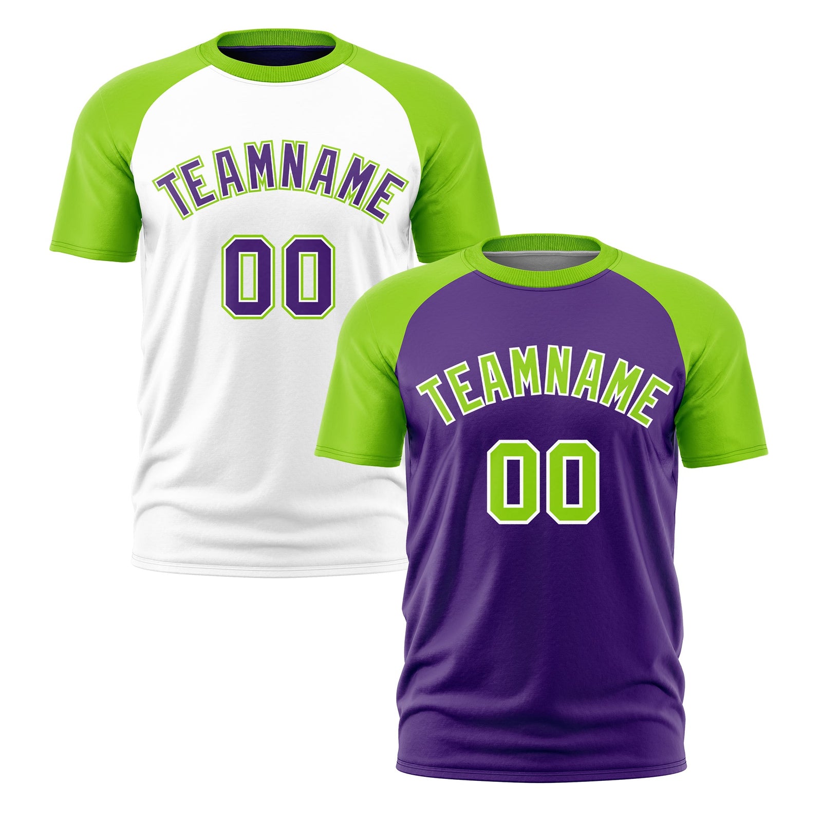 Custom Purple Neon Green White Reversible Raglan Sleeves Moisture-Wicking T-shirt| KXKSHOP