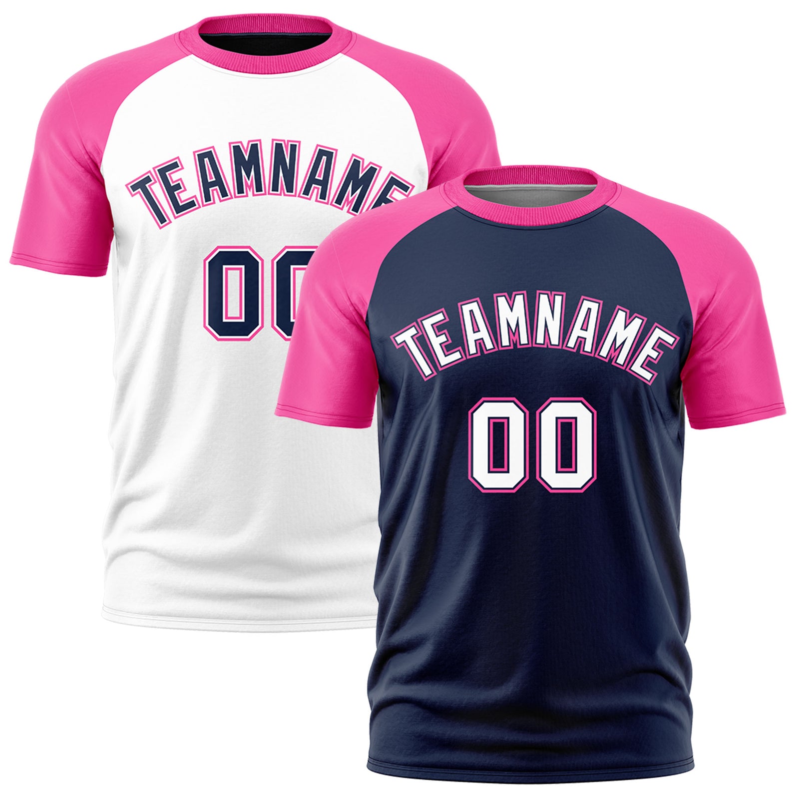 Custom White Pink Navy Reversible Raglan Sleeves Moisture-Wicking T-shirt| KXKSHOP