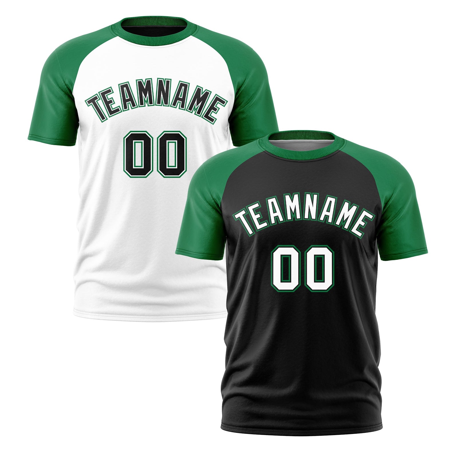 Custom Black Kelly Green White Reversible Raglan Sleeves Moisture-Wicking T-shirt| KXKSHOP