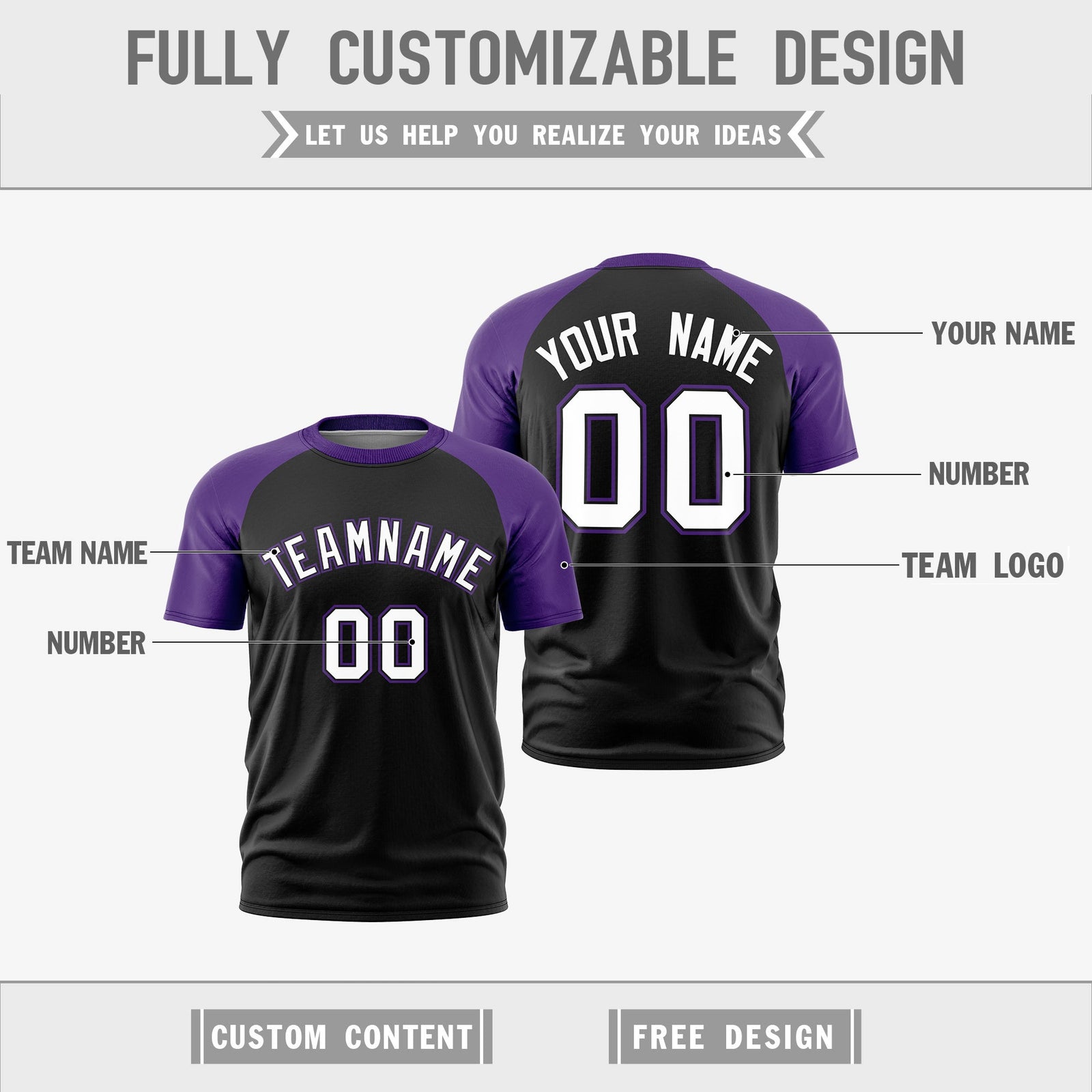 Custom Black Purple White Reversible Raglan Sleeves Moisture-Wicking T-shirt| KXKSHOP