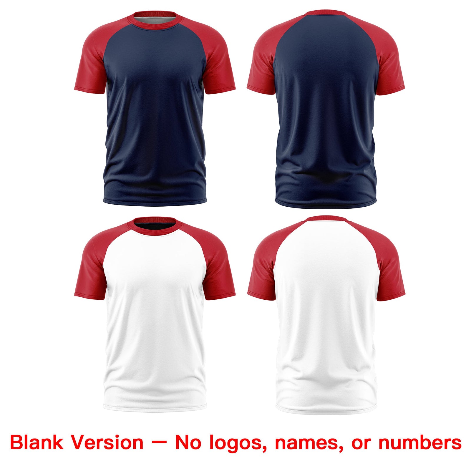 Custom Navy Red White Reversible Raglan Sleeves Moisture-Wicking T-shirt| KXKSHOP