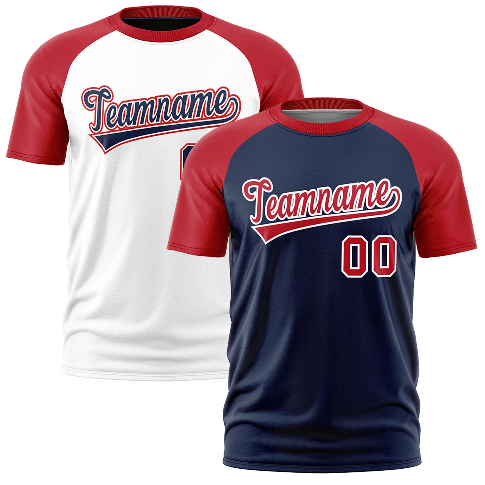 Custom Navy Red White Reversible Raglan Sleeves Moisture-Wicking T-shirt| KXKSHOP