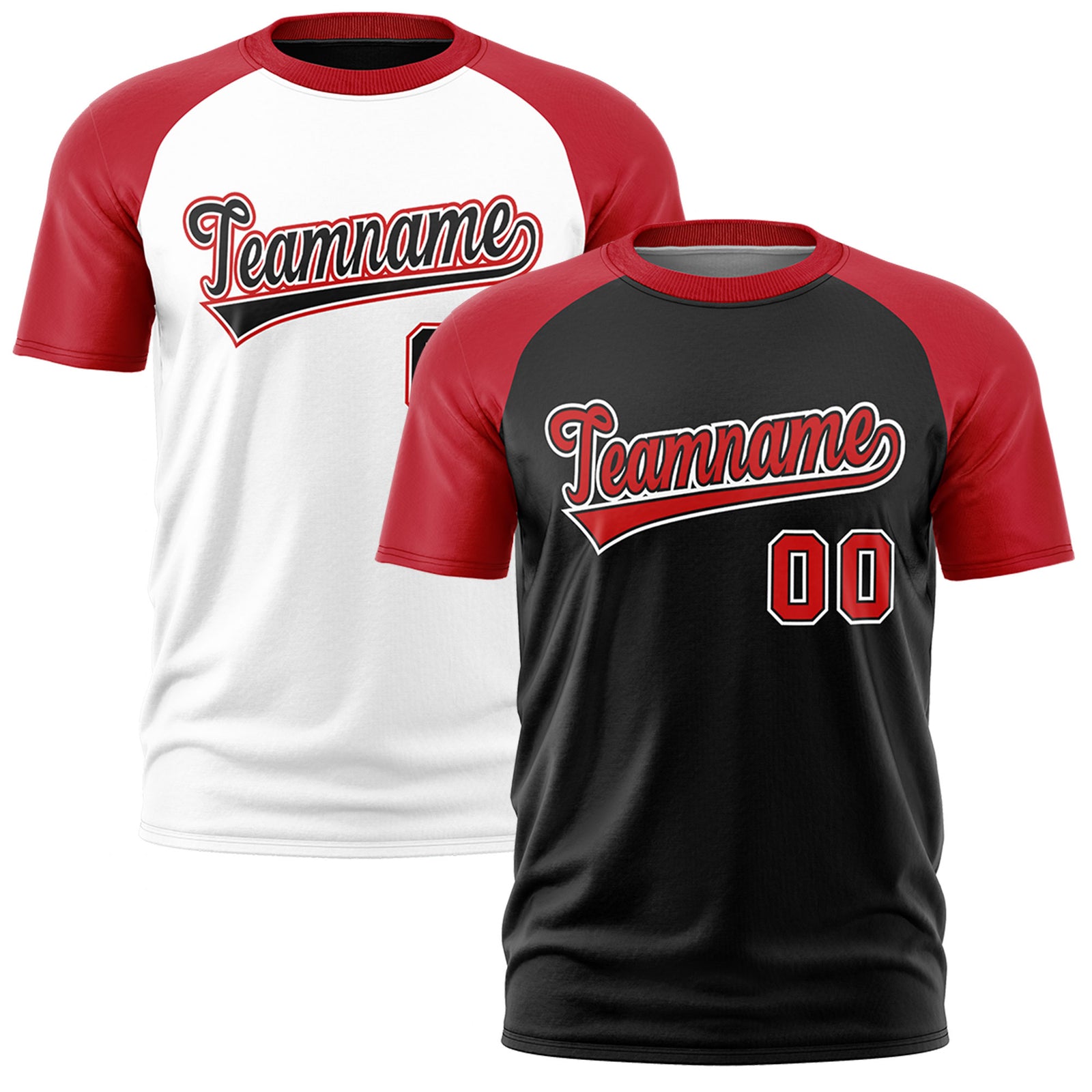 Custom Red Black White Reversible Raglan Sleeves Moisture-Wicking T-shirt| KXKSHOP