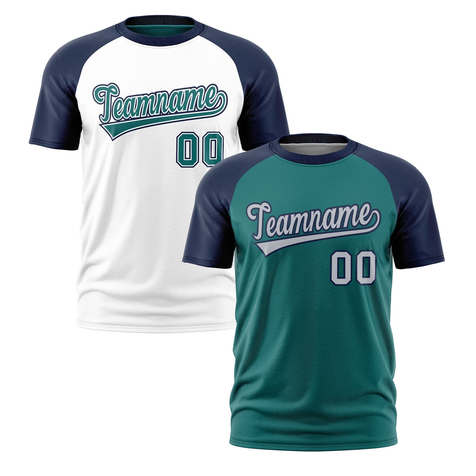 Custom Teal Navy Silver Reversible Raglan Sleeves Moisture-Wicking T-shirt| KXKSHOP