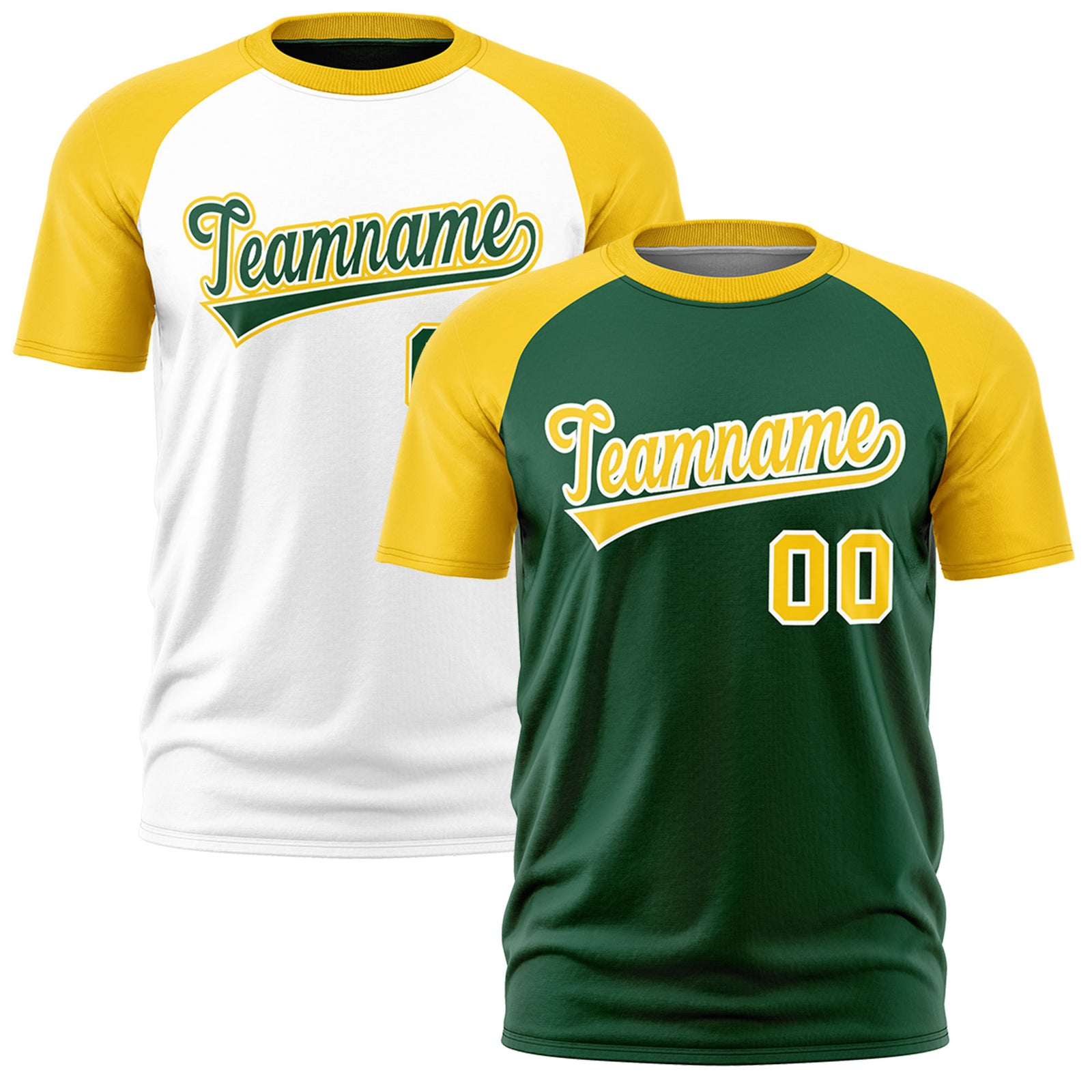 Custom Dark Green White Gold Reversible Raglan Sleeves Moisture-Wicking T-shirt| KXKSHOP
