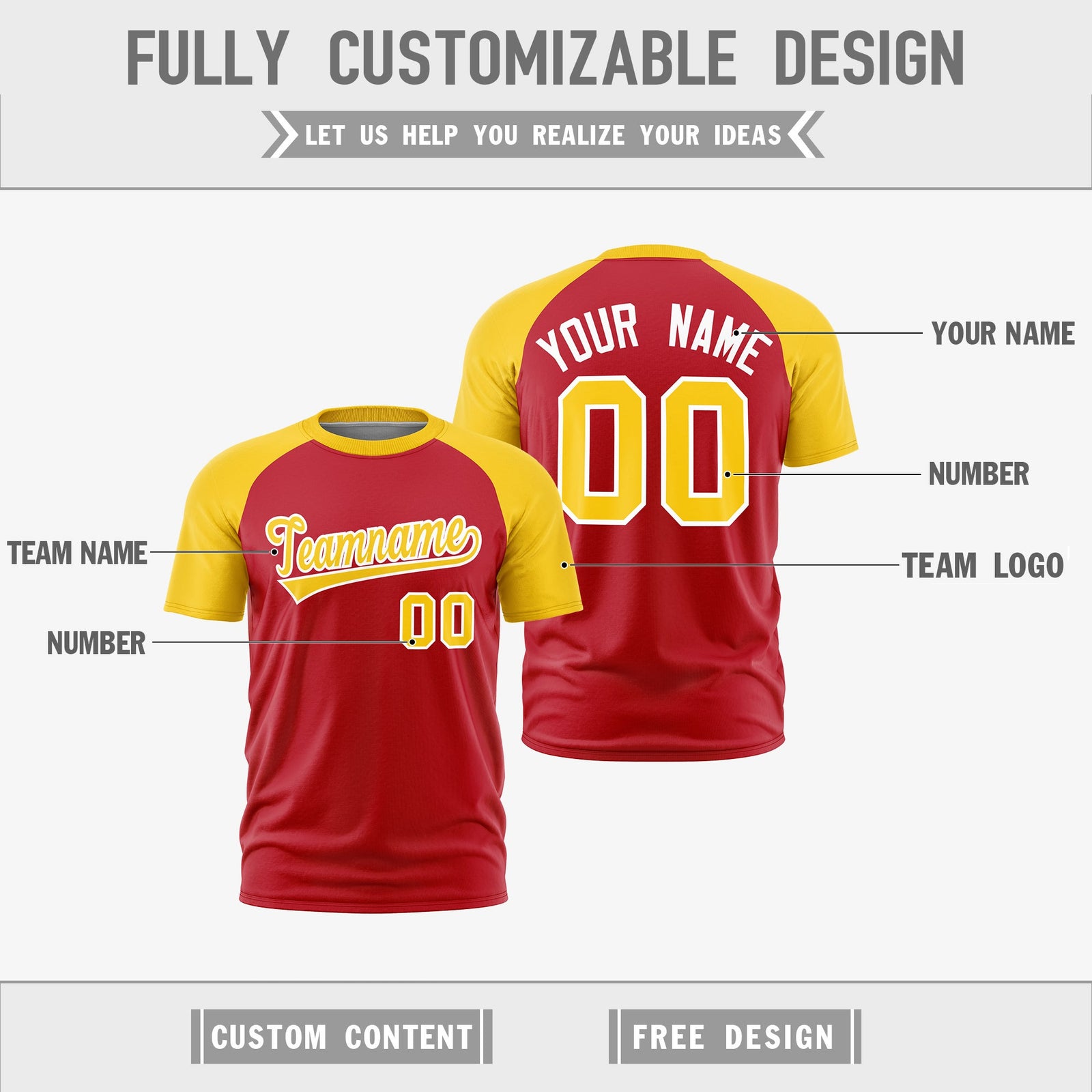 Custom Red Gold White Reversible Raglan Sleeves Moisture-Wicking T-shirt| KXKSHOP