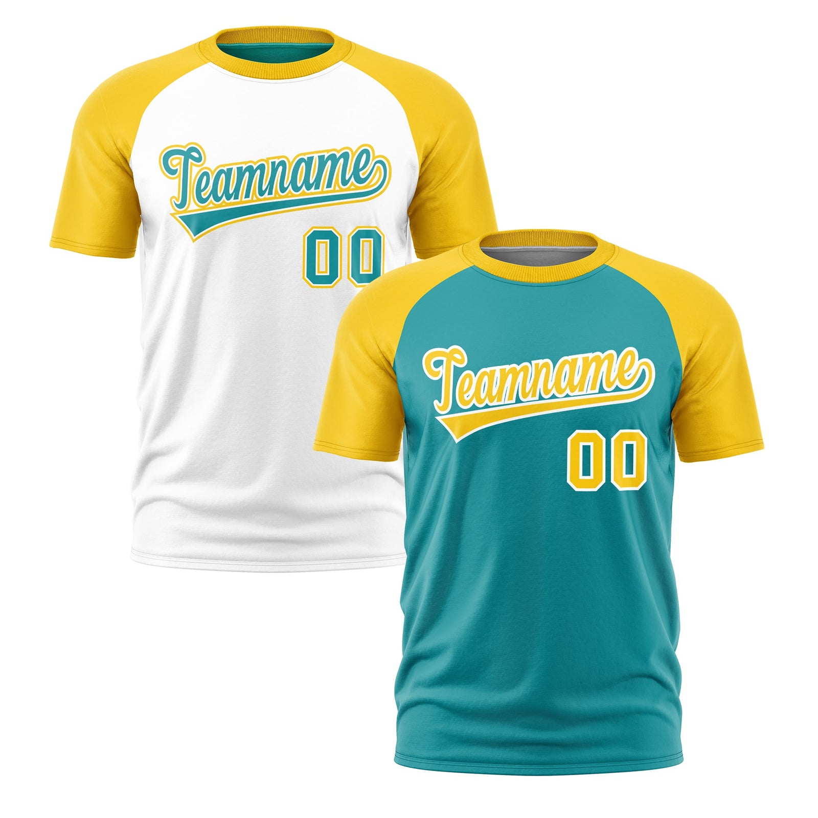 Custom Aqua Gold White Reversible Raglan Sleeves Moisture-Wicking T-shirt| KXKSHOP