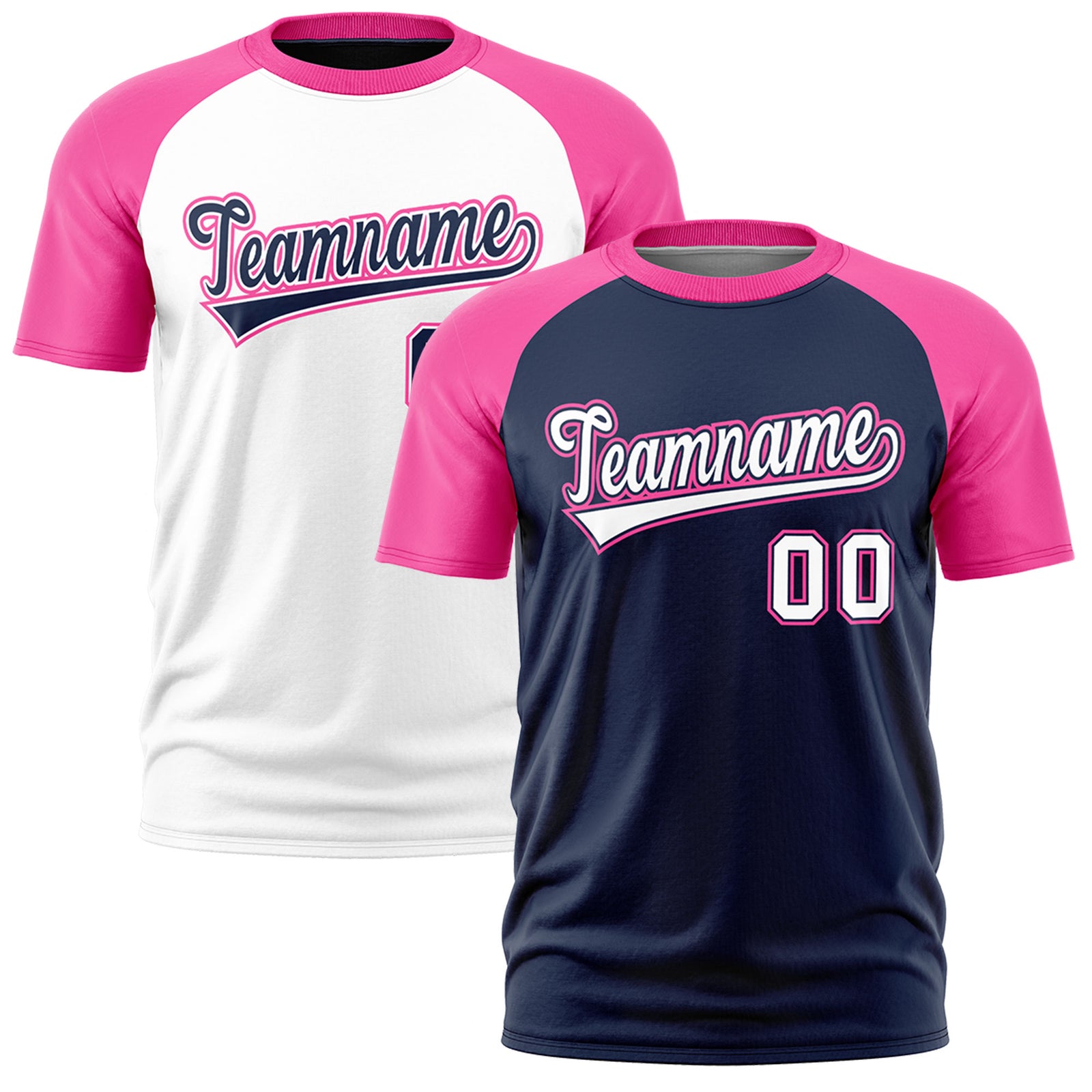 Custom White Pink Navy Reversible Raglan Sleeves Moisture-Wicking T-shirt| KXKSHOP