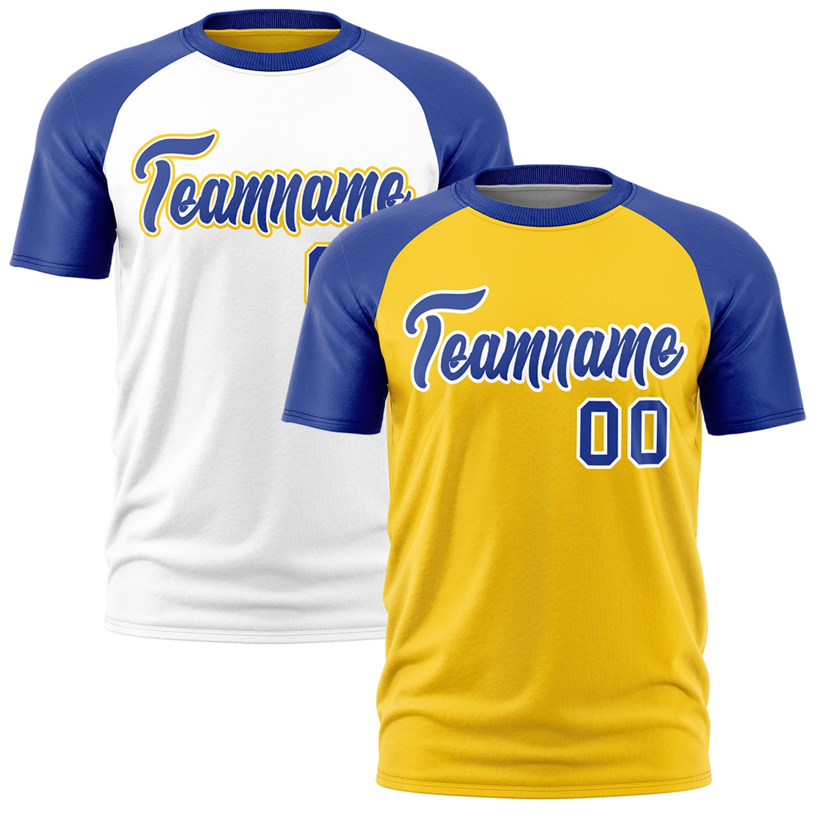 Custom Gold Royal Blue White Reversible Raglan Sleeves Moisture-Wicking T-shirt| KXKSHOP