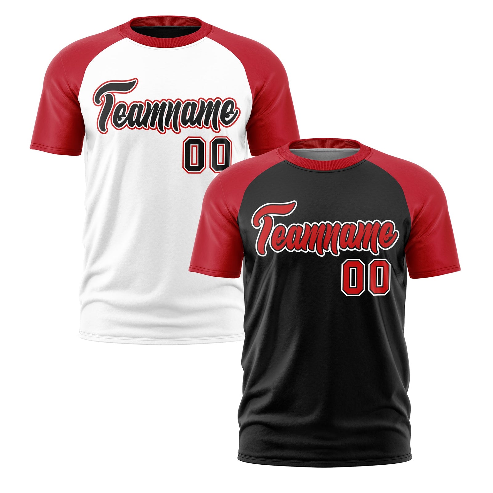Custom Red Black White Reversible Raglan Sleeves Moisture-Wicking T-shirt| KXKSHOP