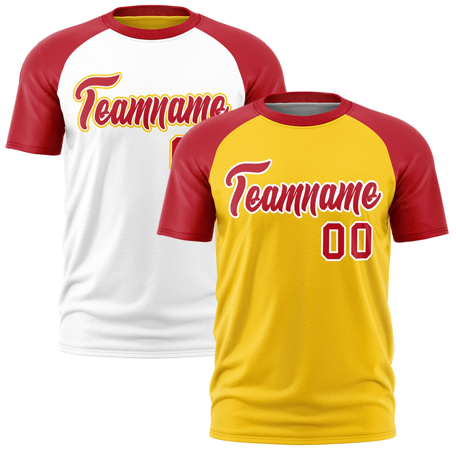 Custom Gold Red White Reversible Raglan Sleeves Moisture-Wicking T-shirt| KXKSHOP