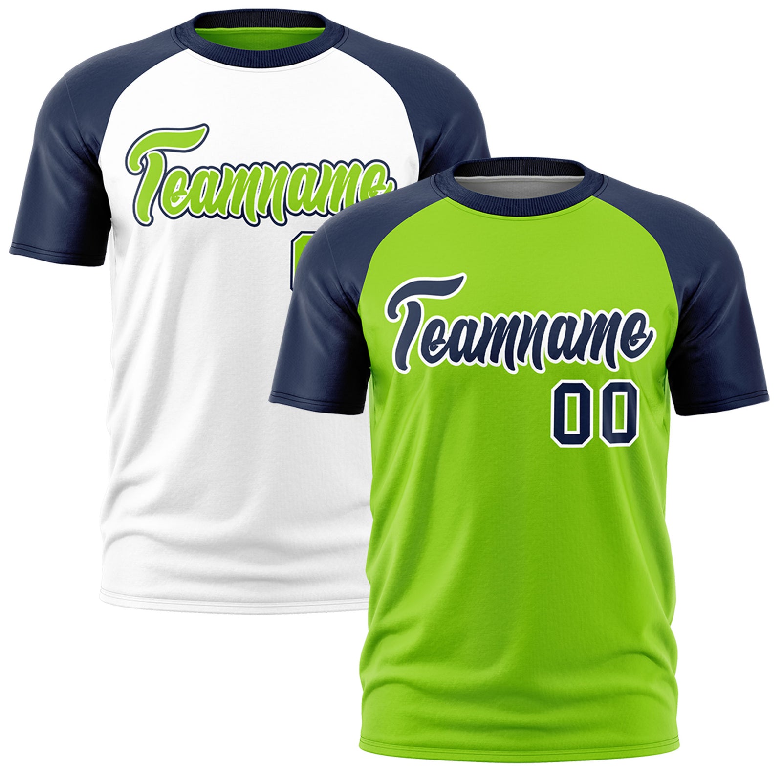Custom Neon Green Navy White Reversible Raglan Sleeves Moisture-Wicking T-shirt| KXKSHOP