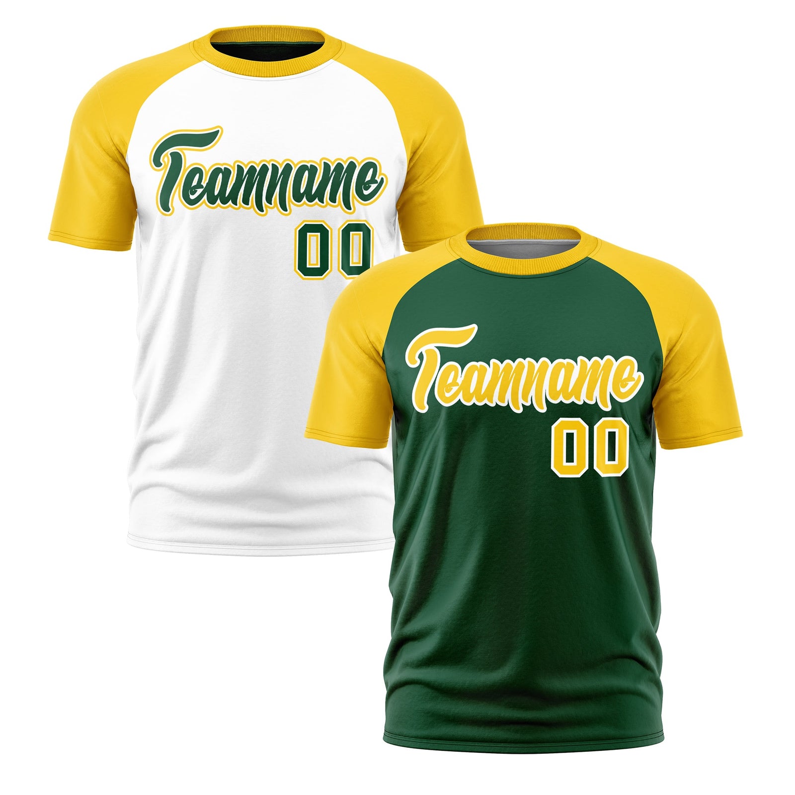 Custom Dark Green White Gold Reversible Raglan Sleeves Moisture-Wicking T-shirt| KXKSHOP