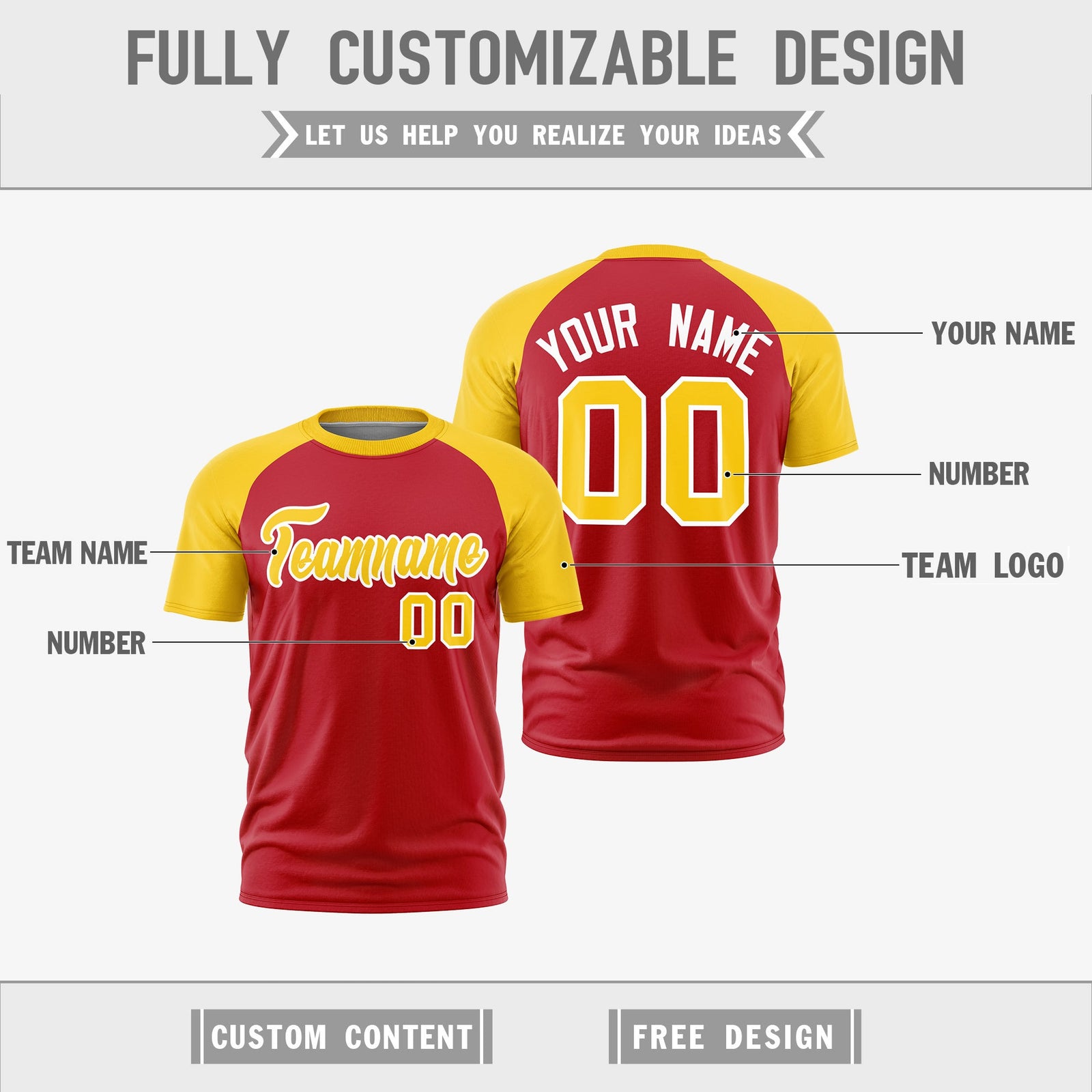 Custom Red Gold White Reversible Raglan Sleeves Moisture-Wicking T-shirt| KXKSHOP