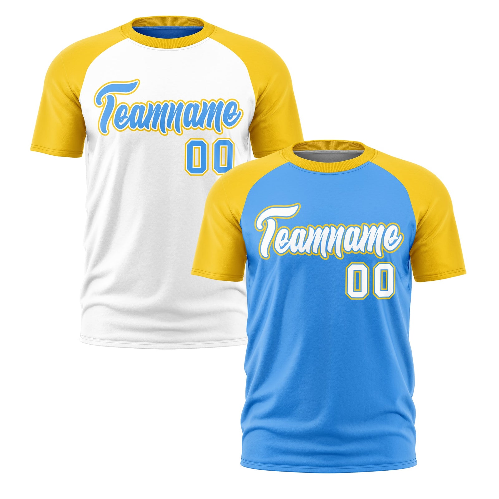 Custom Powder Blue Gold White Reversible Raglan Sleeves Moisture-Wicking T-shirt| KXKSHOP