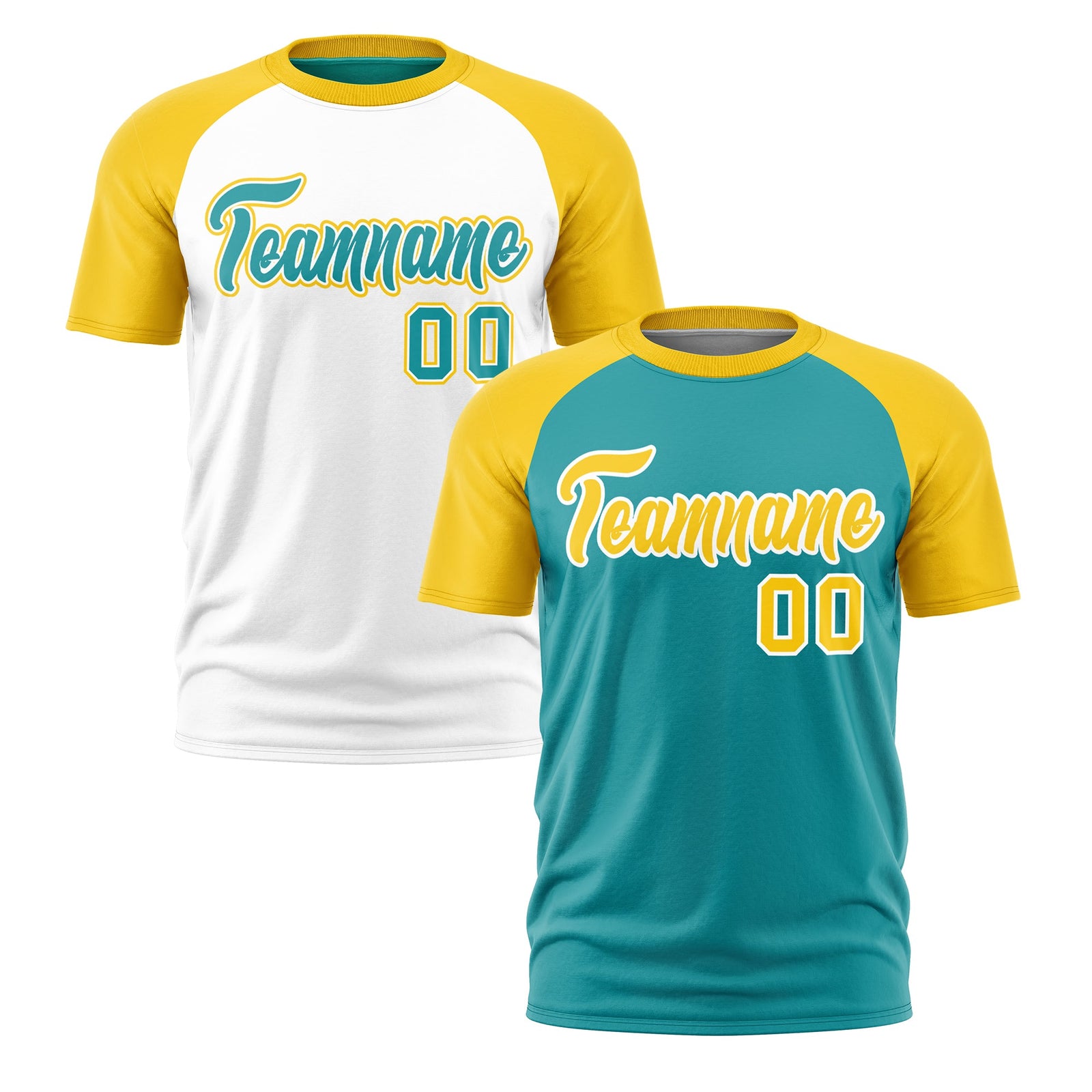 Custom Aqua Gold White Reversible Raglan Sleeves Moisture-Wicking T-shirt| KXKSHOP