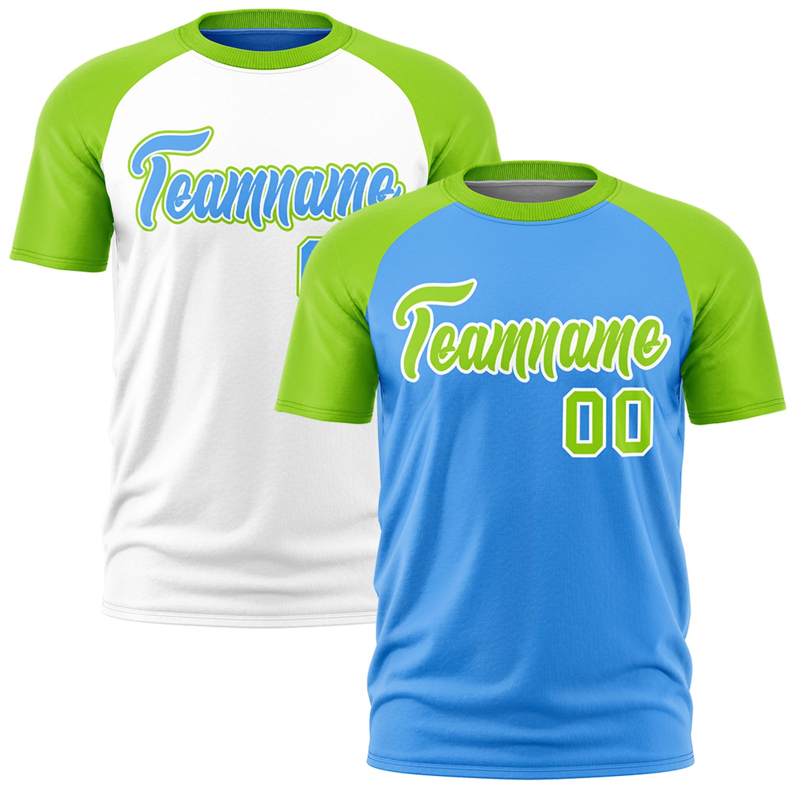Custom Powder Blue Neon Green White Reversible Raglan Sleeves Quick Dry T-shirt| KXKSHOP