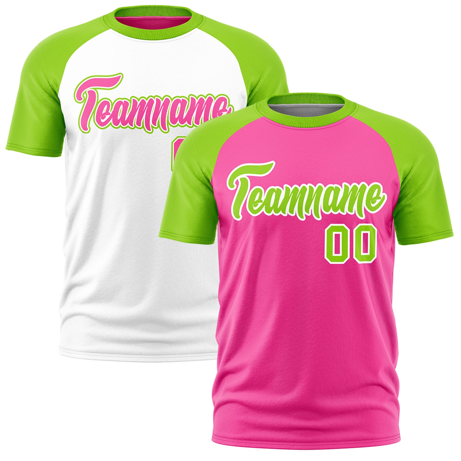 Custom Pink Neon Green White Reversible Raglan Sleeves Quick Dry T-shirt| KXKSHOP