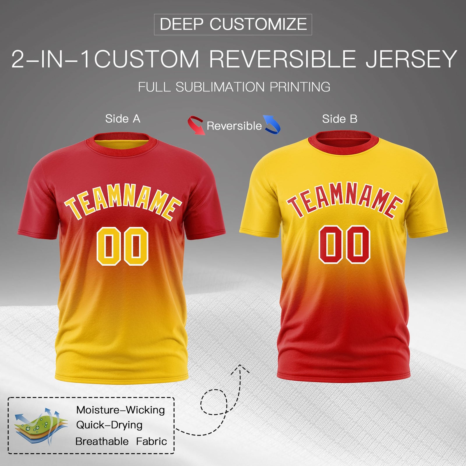 Custom Red Gold Gradient Fashion Reversible Quick Dry T-shirt| KXKSHOP