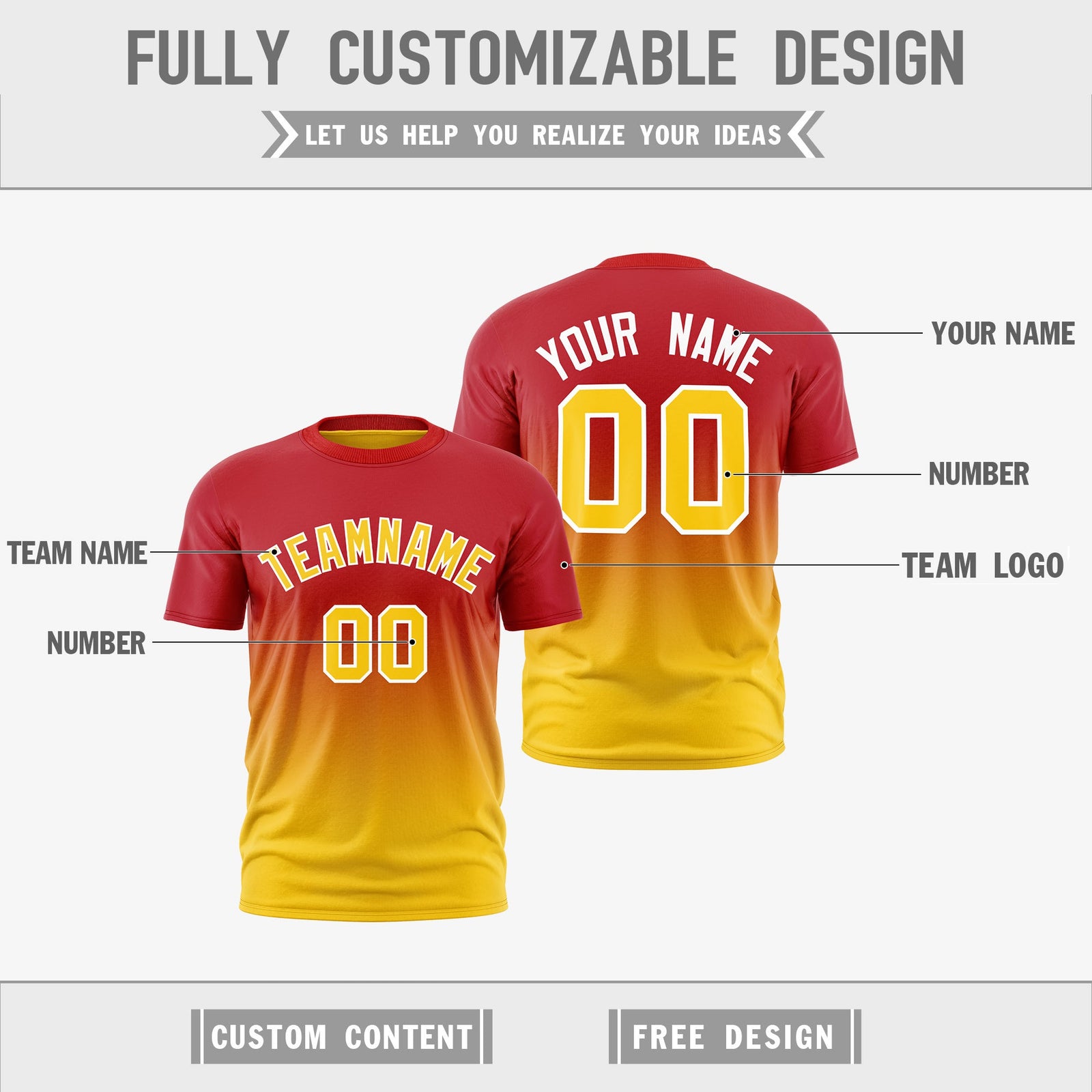 Custom Red Gold Gradient Fashion Reversible Quick Dry T-shirt| KXKSHOP