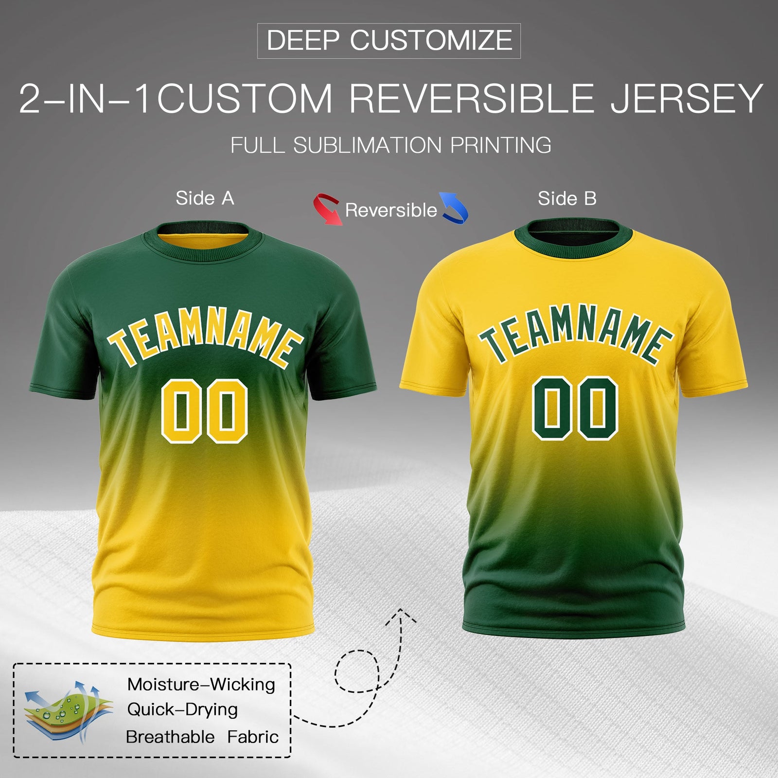 Custom Dark Green Gold Gradient Fashion Reversible Quick Dry T-shirt| KXKSHOP