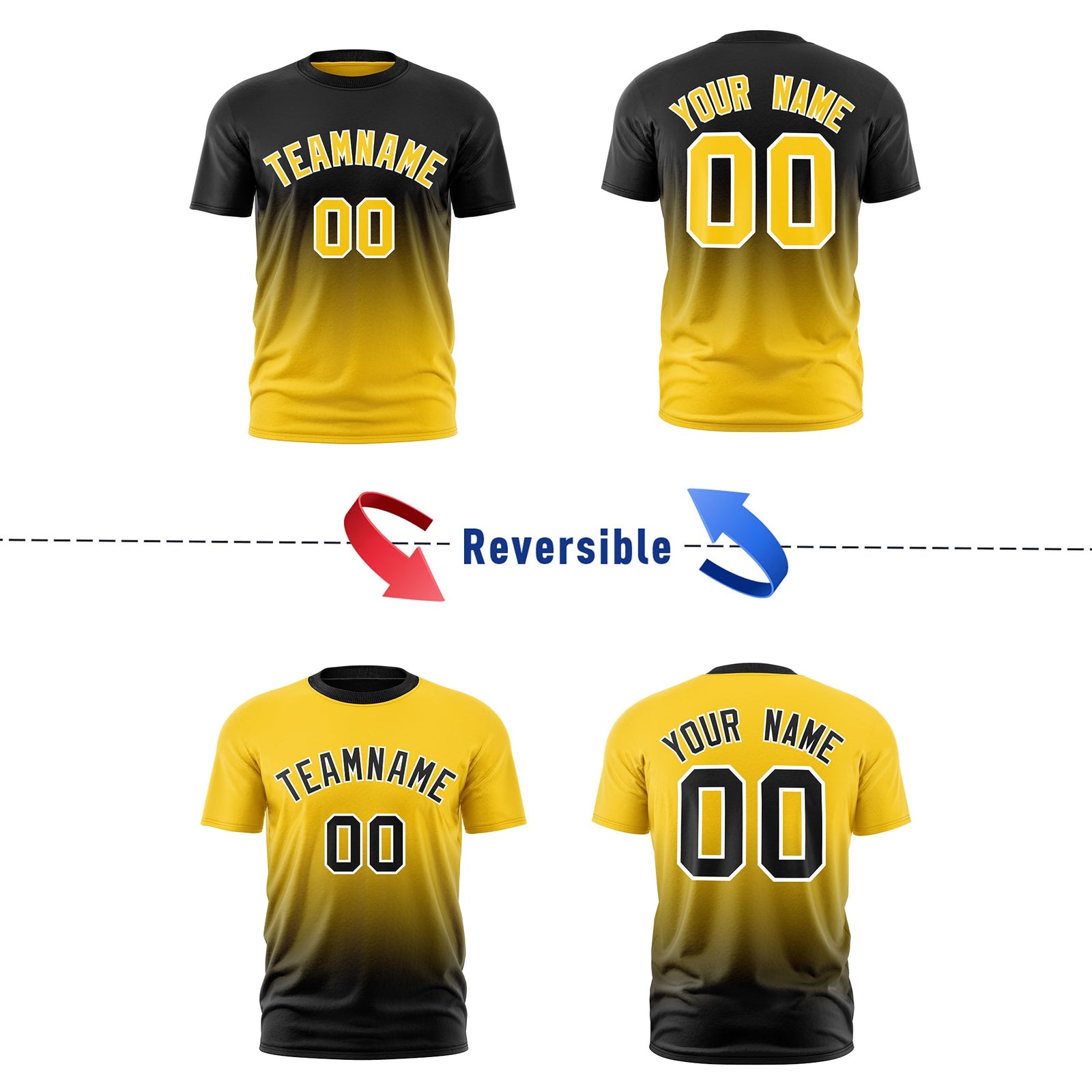 Custom Gold Black Gradient Fashion Reversible Lightweight T-shirt| KXKSHOP