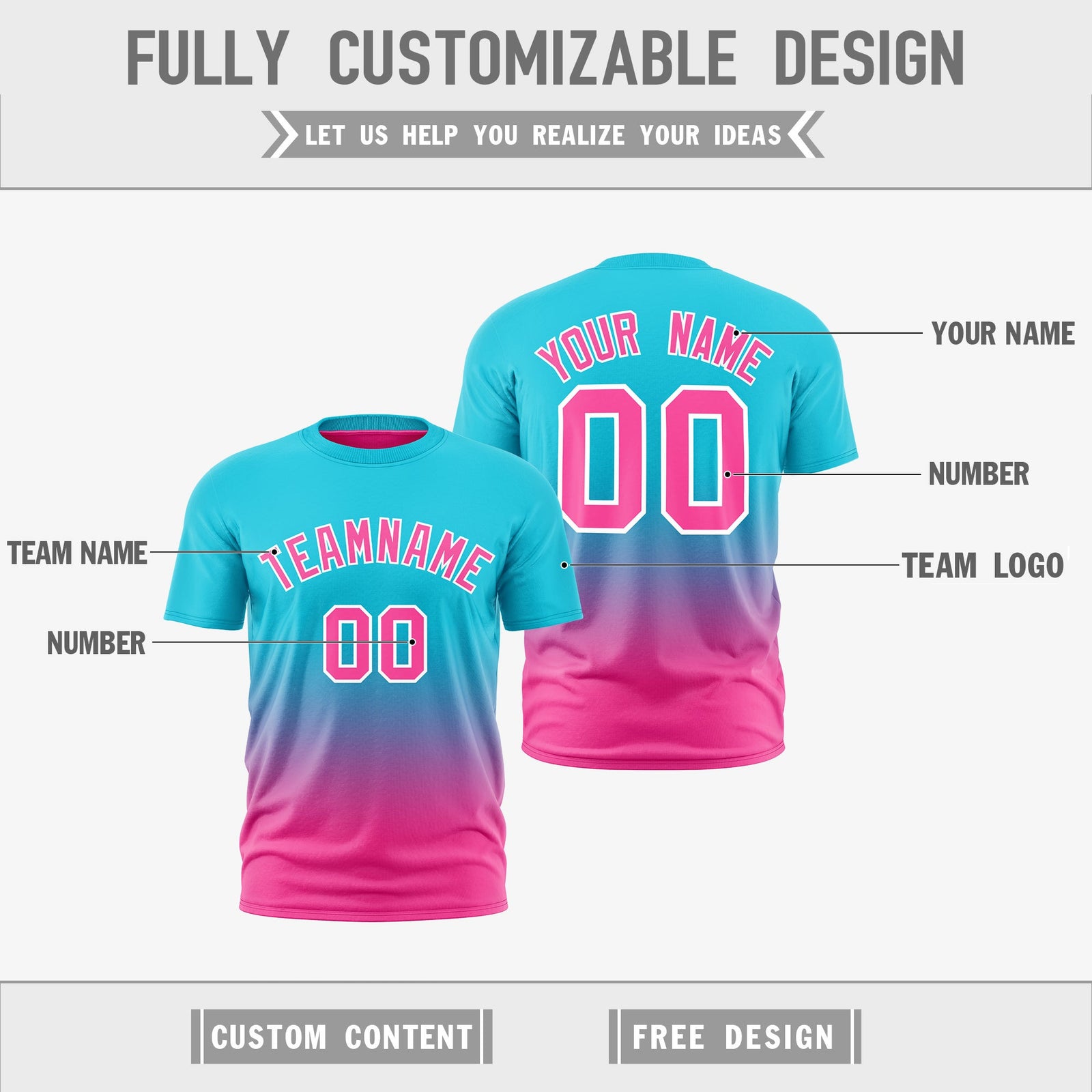 Custom Sky Blue Pink Gradient Fashion Reversible Lightweight T-shirt| KXKSHOP