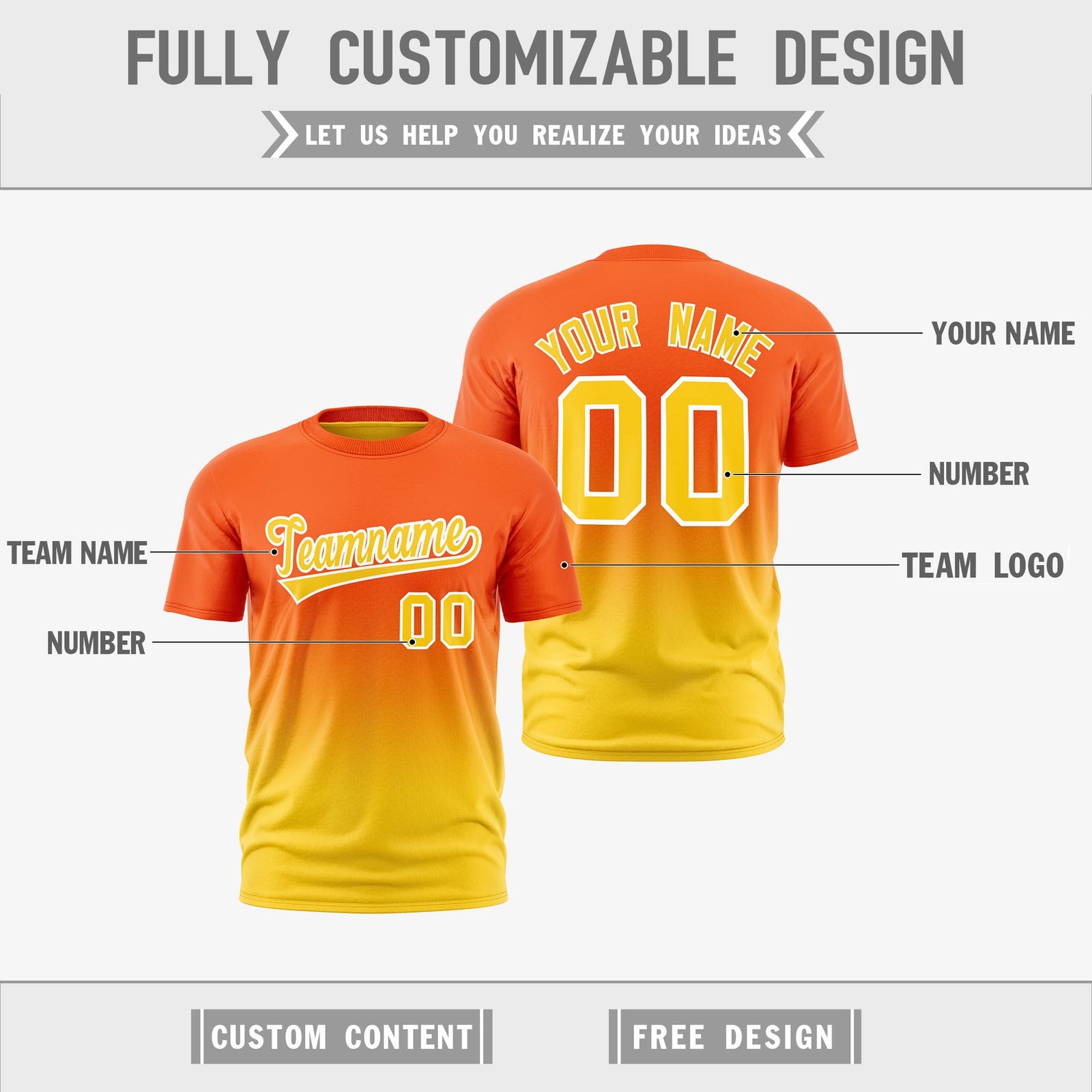 Custom Orange Gold Gradient Fashion Reversible Lightweight T-shirt| KXKSHOP
