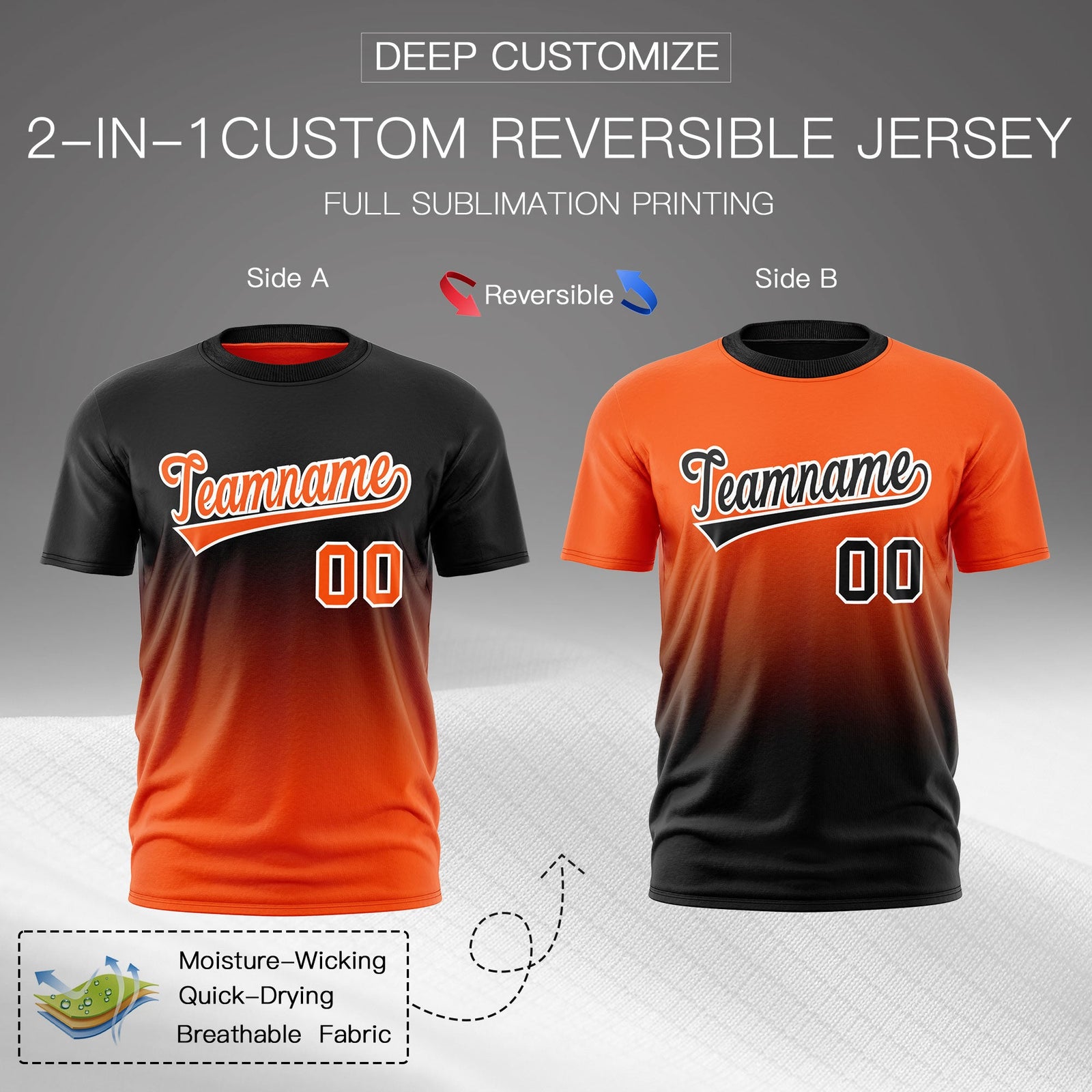 Custom Orange Black Gradient Fashion Reversible Quick Dry T-shirt| KXKSHOP