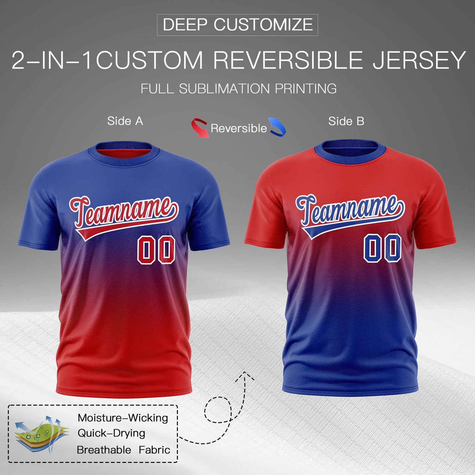 Custom Red Royal Blue Gradient Fashion Reversible Lightweight T-shirt| KXKSHOP