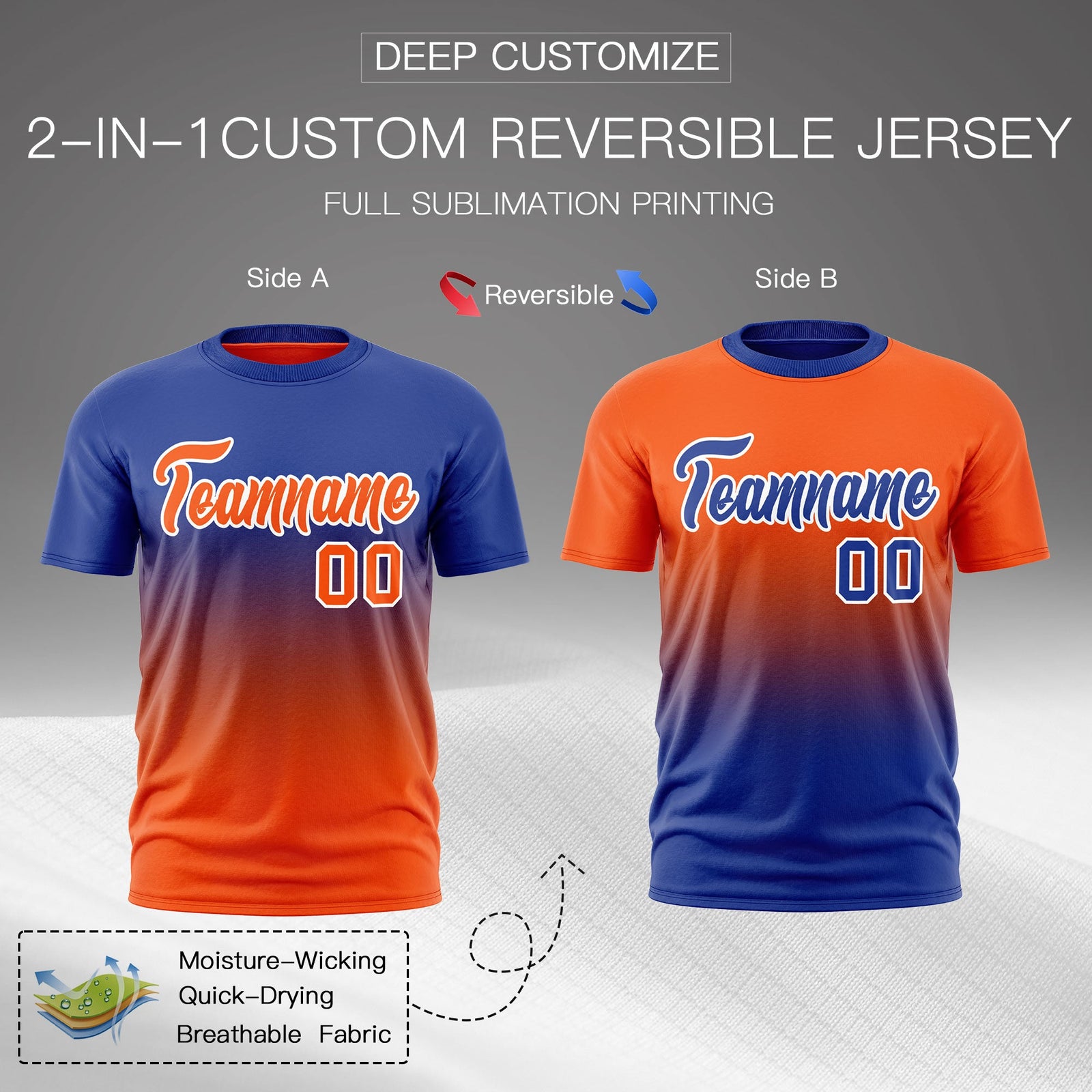 Custom Orange Royal Blue Gradient Fashion Reversible Lightweight T-shirt| KXKSHOP