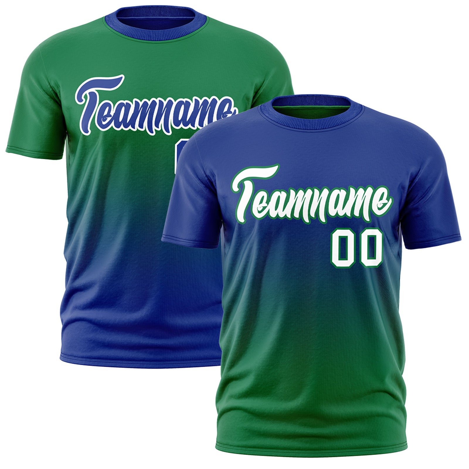 Custom Kelly Green Royal Blue Gradient Fashion Reversible Lightweight T-shirt| KXKSHOP
