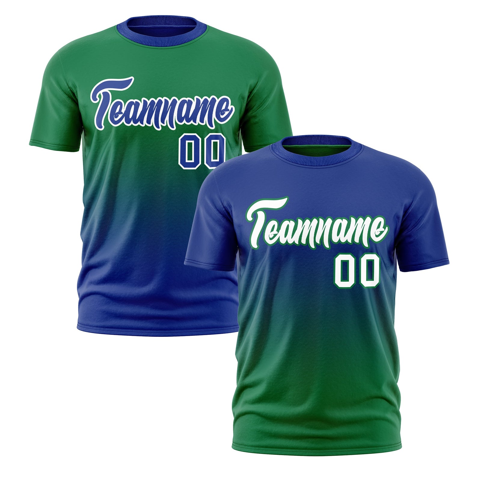 Custom Kelly Green Royal Blue Gradient Fashion Reversible Lightweight T-shirt| KXKSHOP