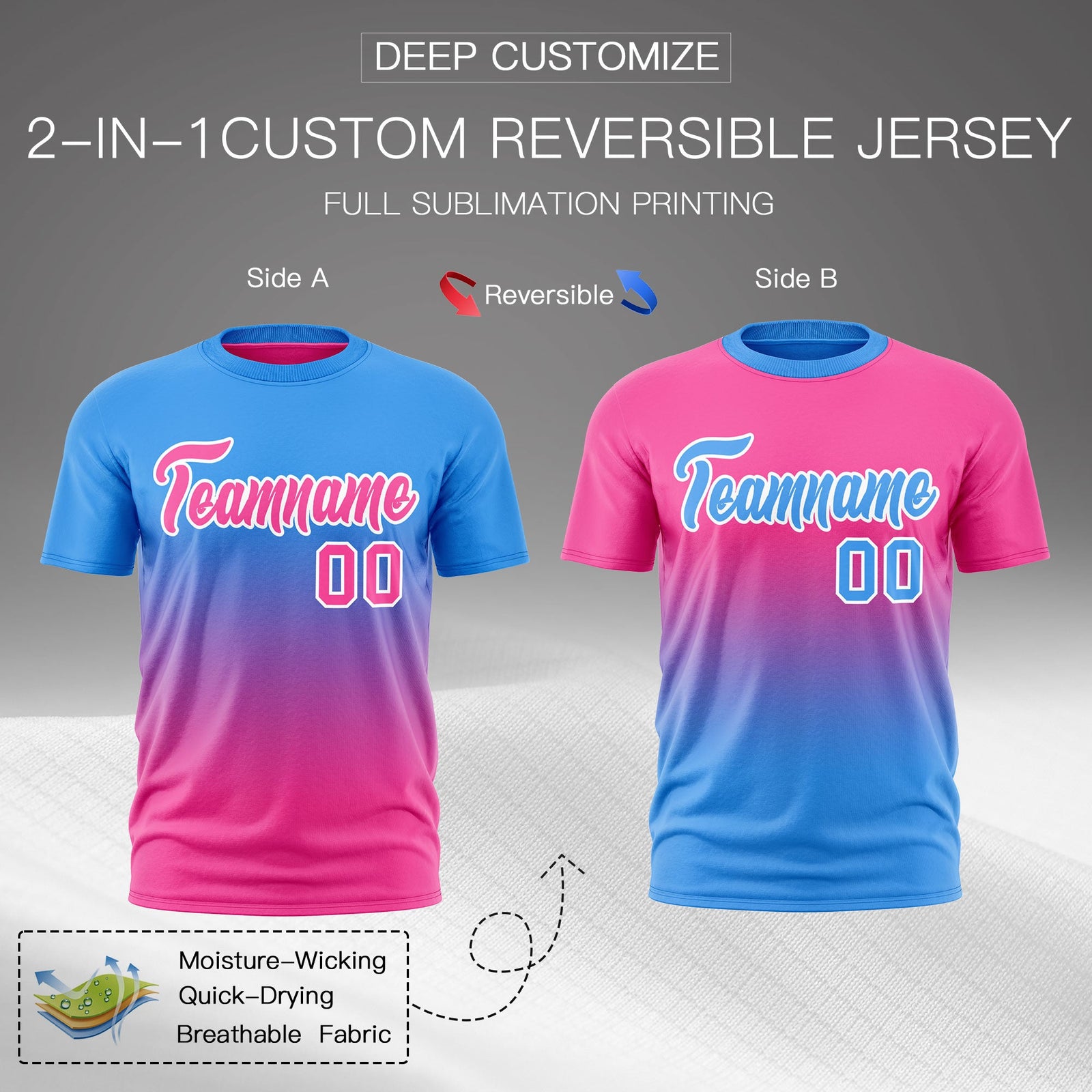 Custom Powder Blue Pink Gradient Fashion Reversible Lightweight T-shirt| KXKSHOP
